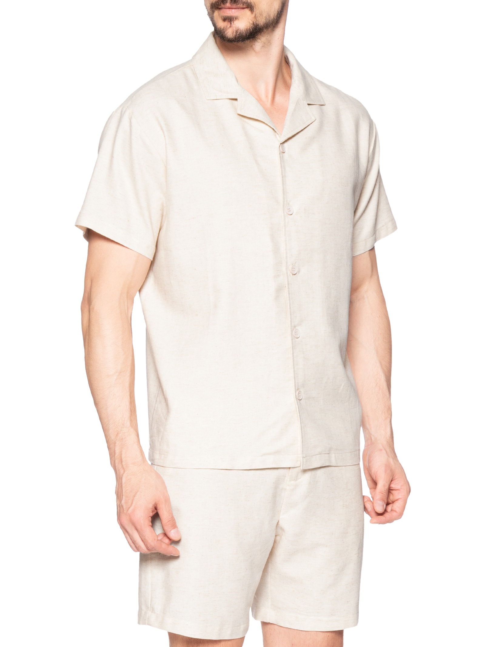 Conjunto Masculino Em Linho Misto Bege '2 Essential