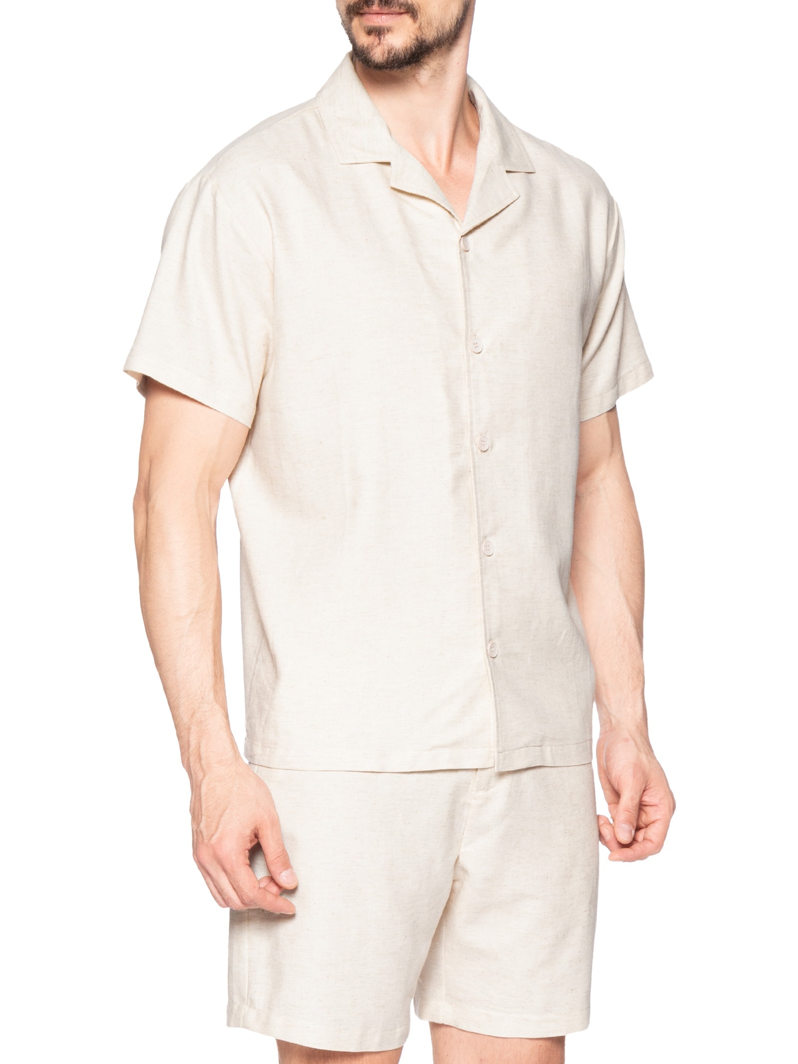 Conjunto Masculino Em Linho Misto Bege '2 Essential