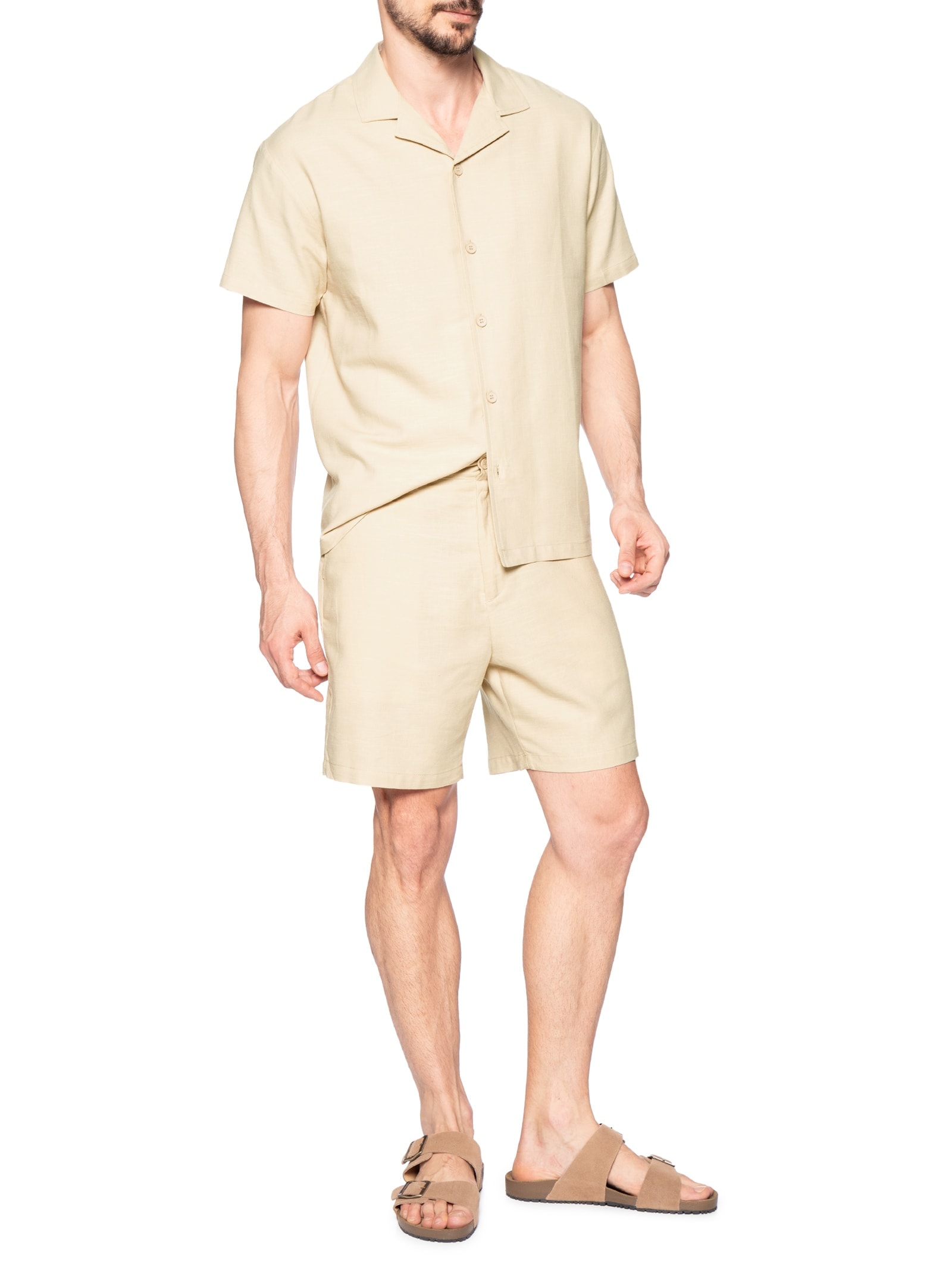 Conjunto Masculino Em Linho Misto Bege '2 Essential