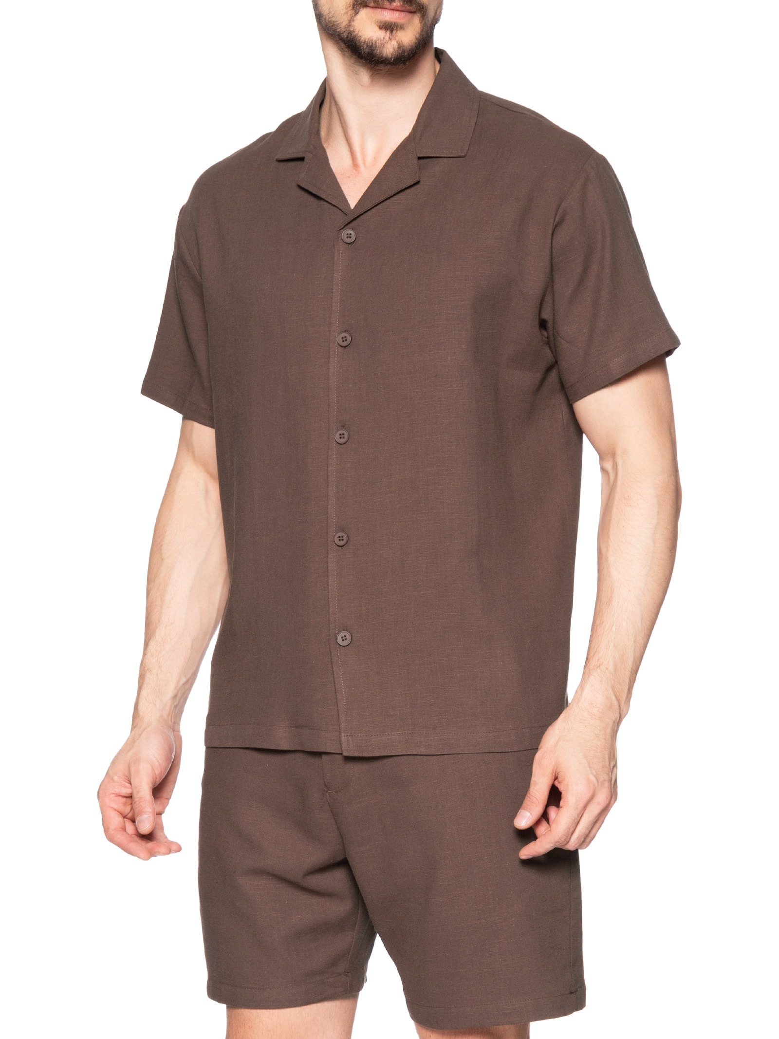 Conjunto Masculino Em Linho Misto Marrom '2 Essential