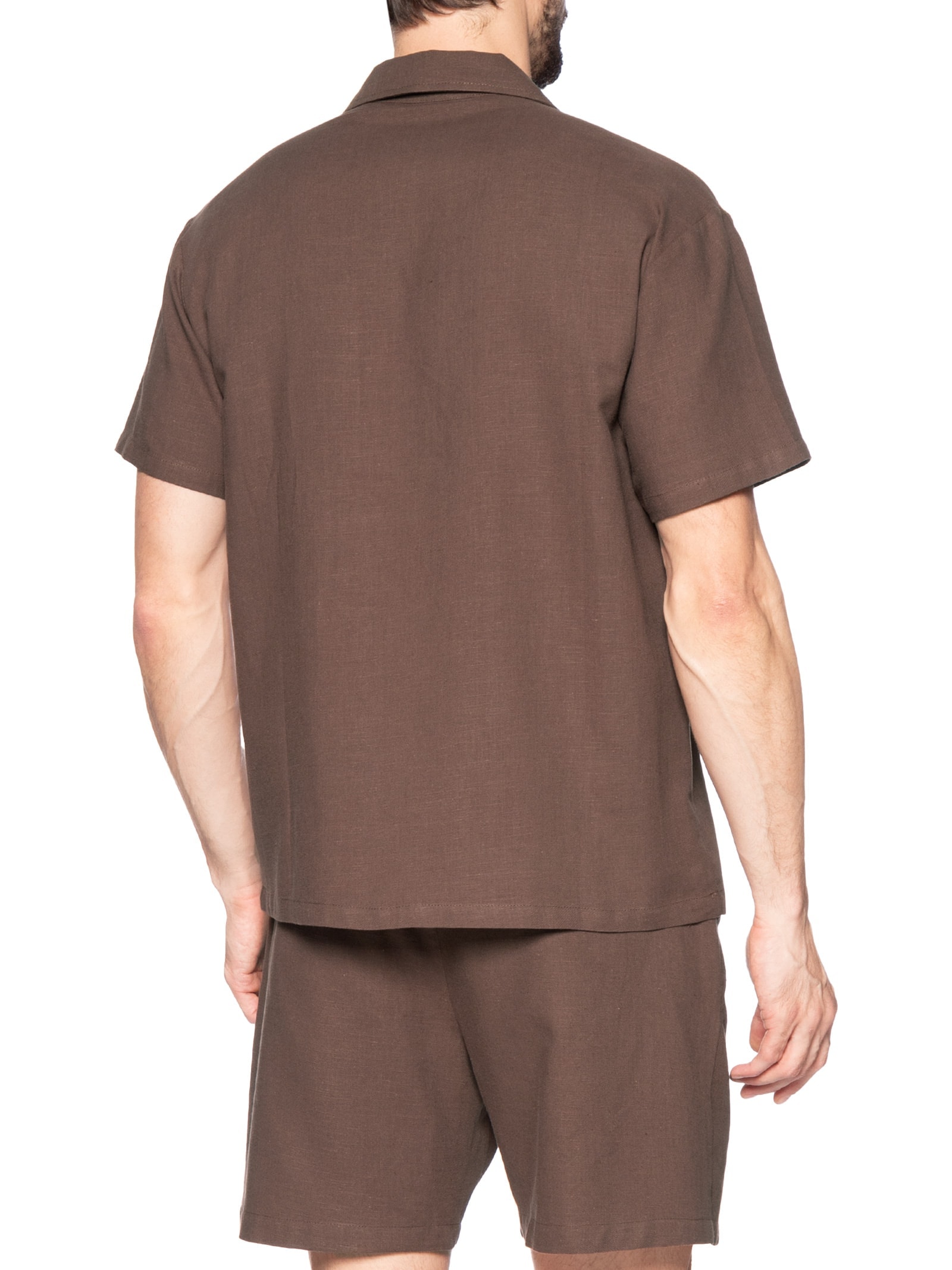 Conjunto Masculino Em Linho Misto Marrom '2 Essential