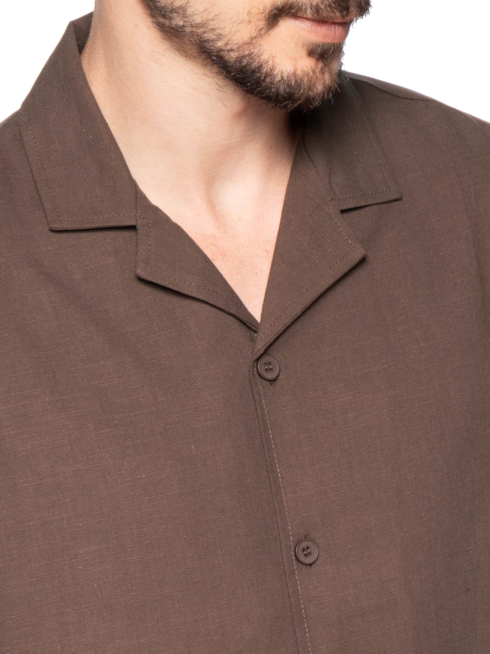 Conjunto Masculino Em Linho Misto Marrom '2 Essential