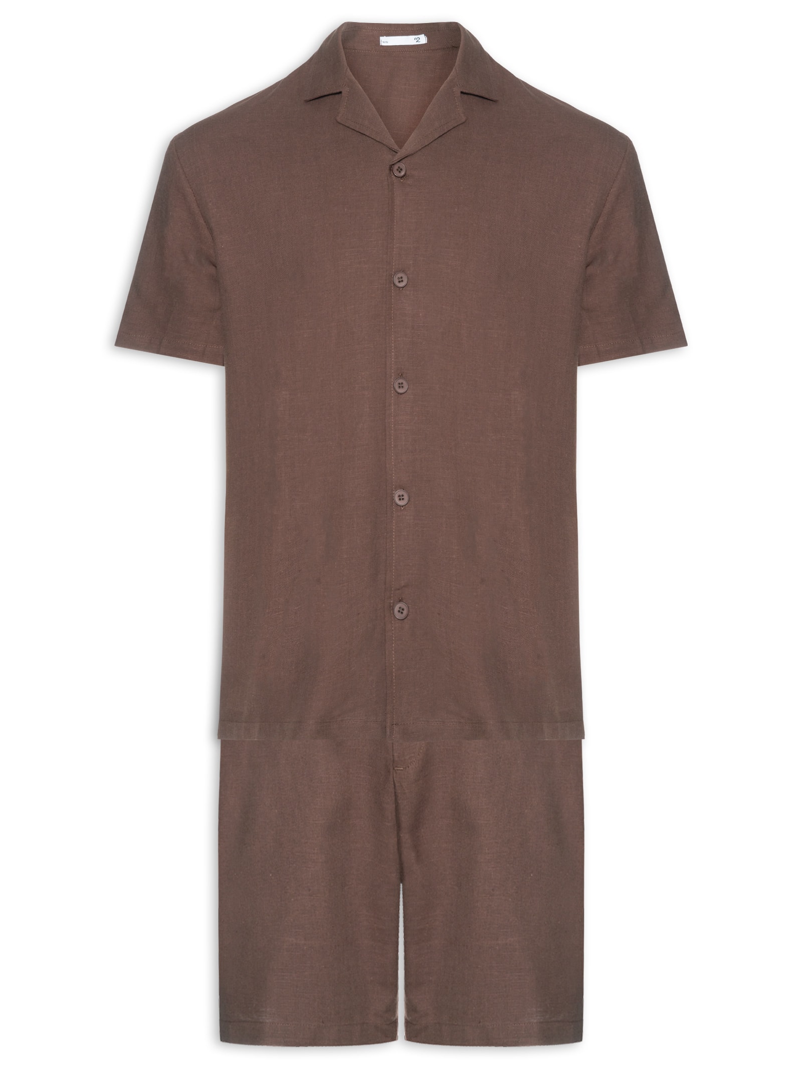 Conjunto Masculino Em Linho Misto Marrom '2 Essential