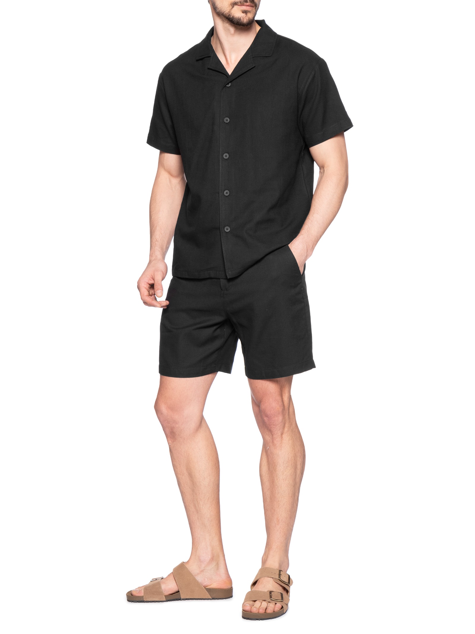 Conjunto Masculino Em Linho Misto Preto '2 Essential