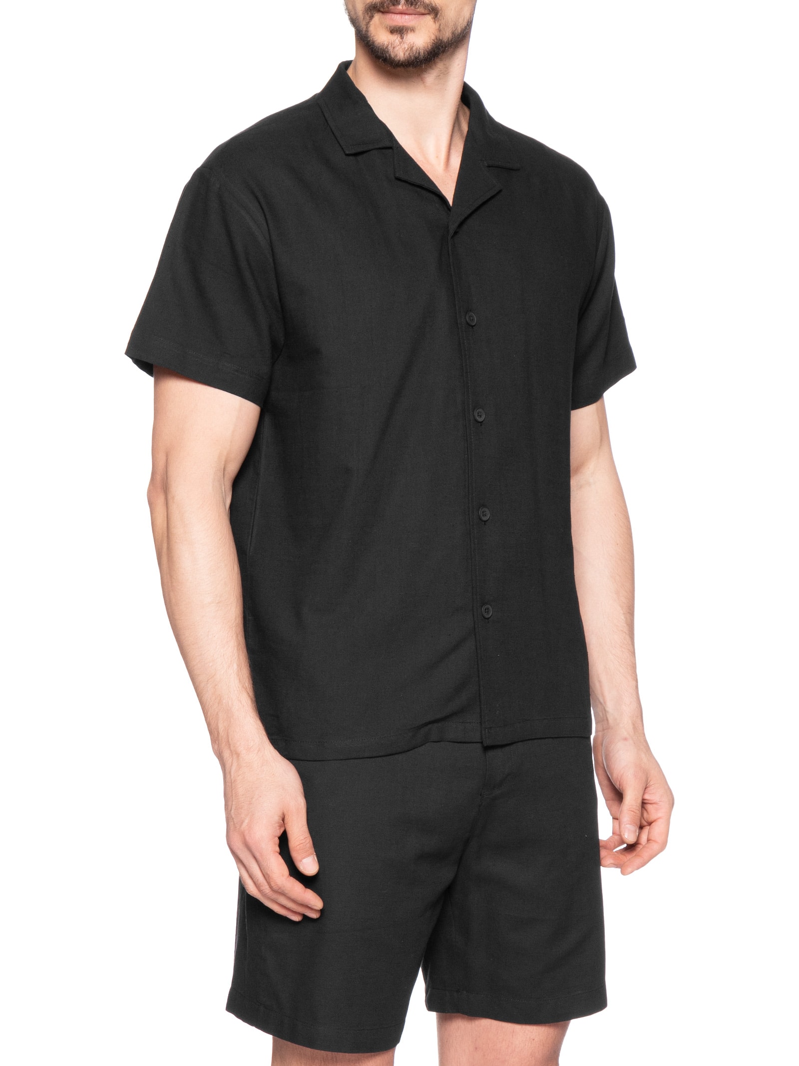 Conjunto Masculino Em Linho Misto Preto '2 Essential