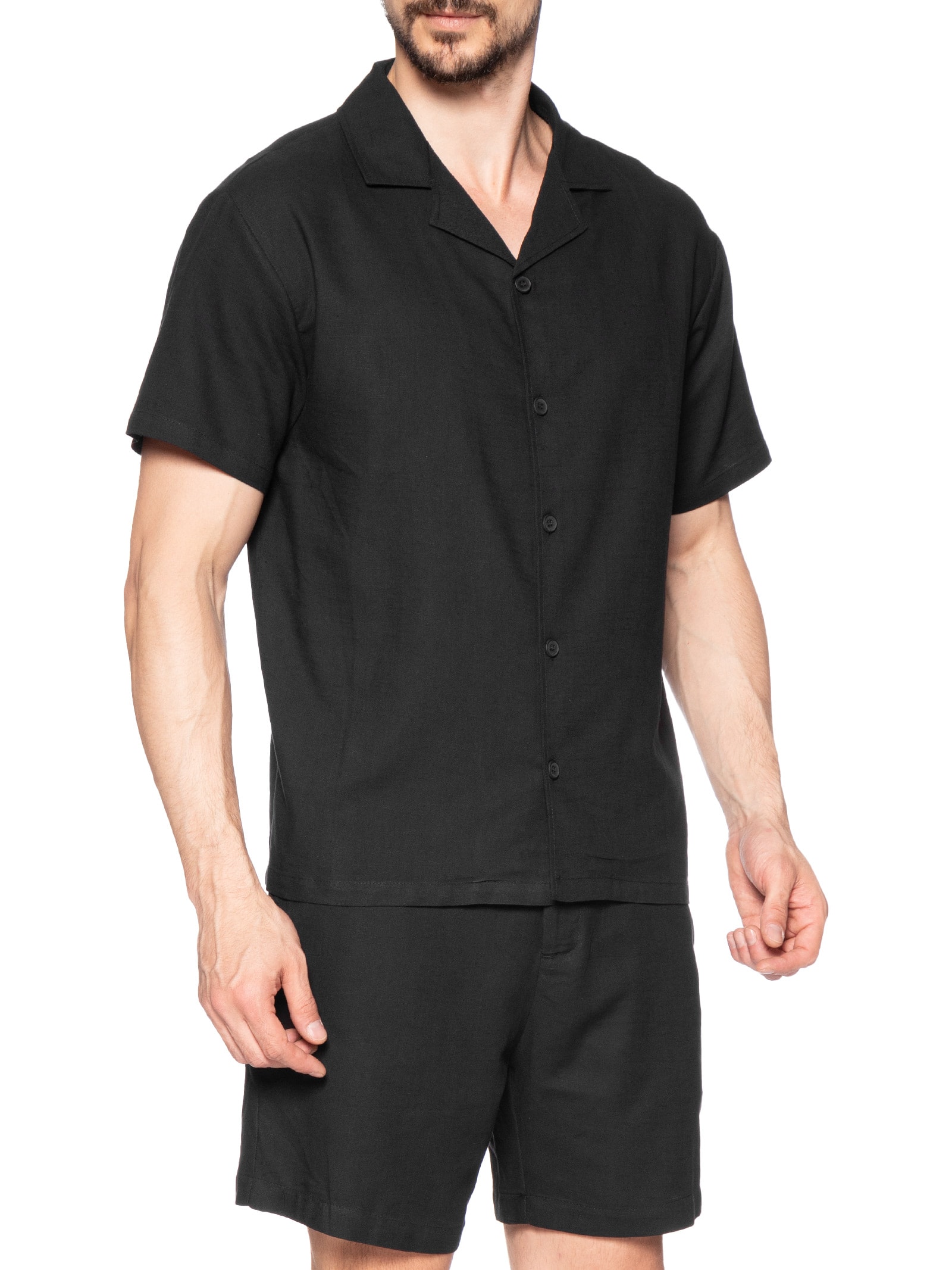 Conjunto Masculino Em Linho Misto Preto '2 Essential