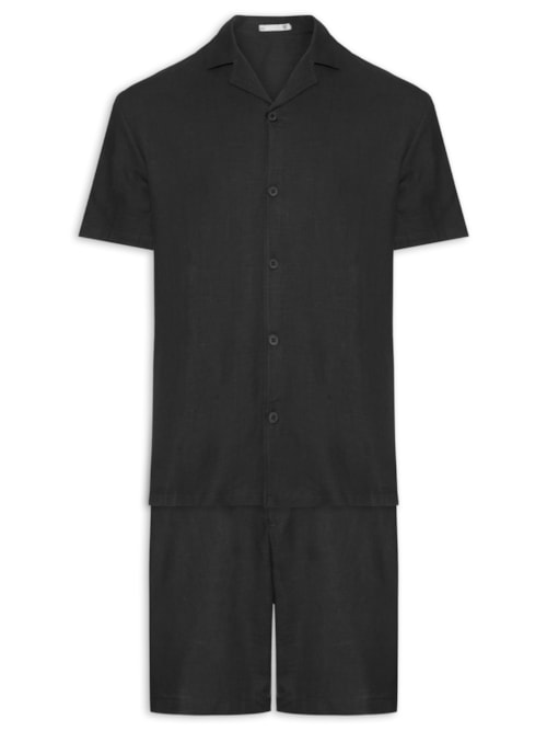 Conjunto Masculino Em Linho Misto - Preto