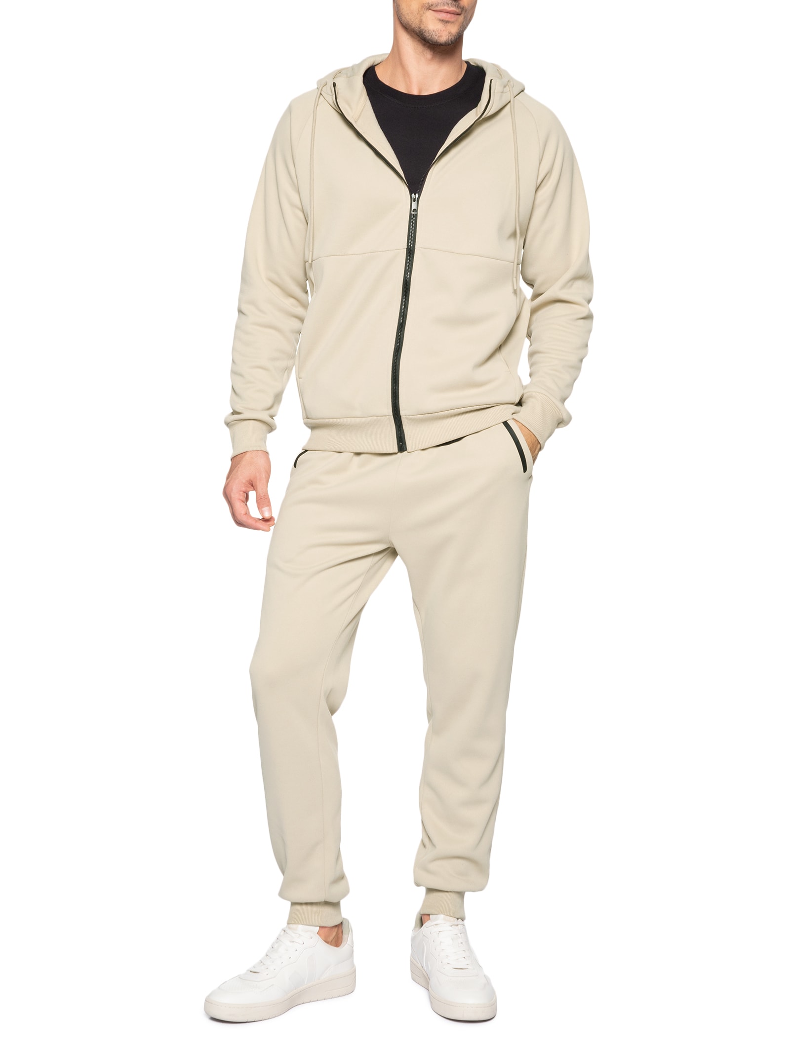 Conjunto Masculino Em Moletom Básico Bege Basiq Men