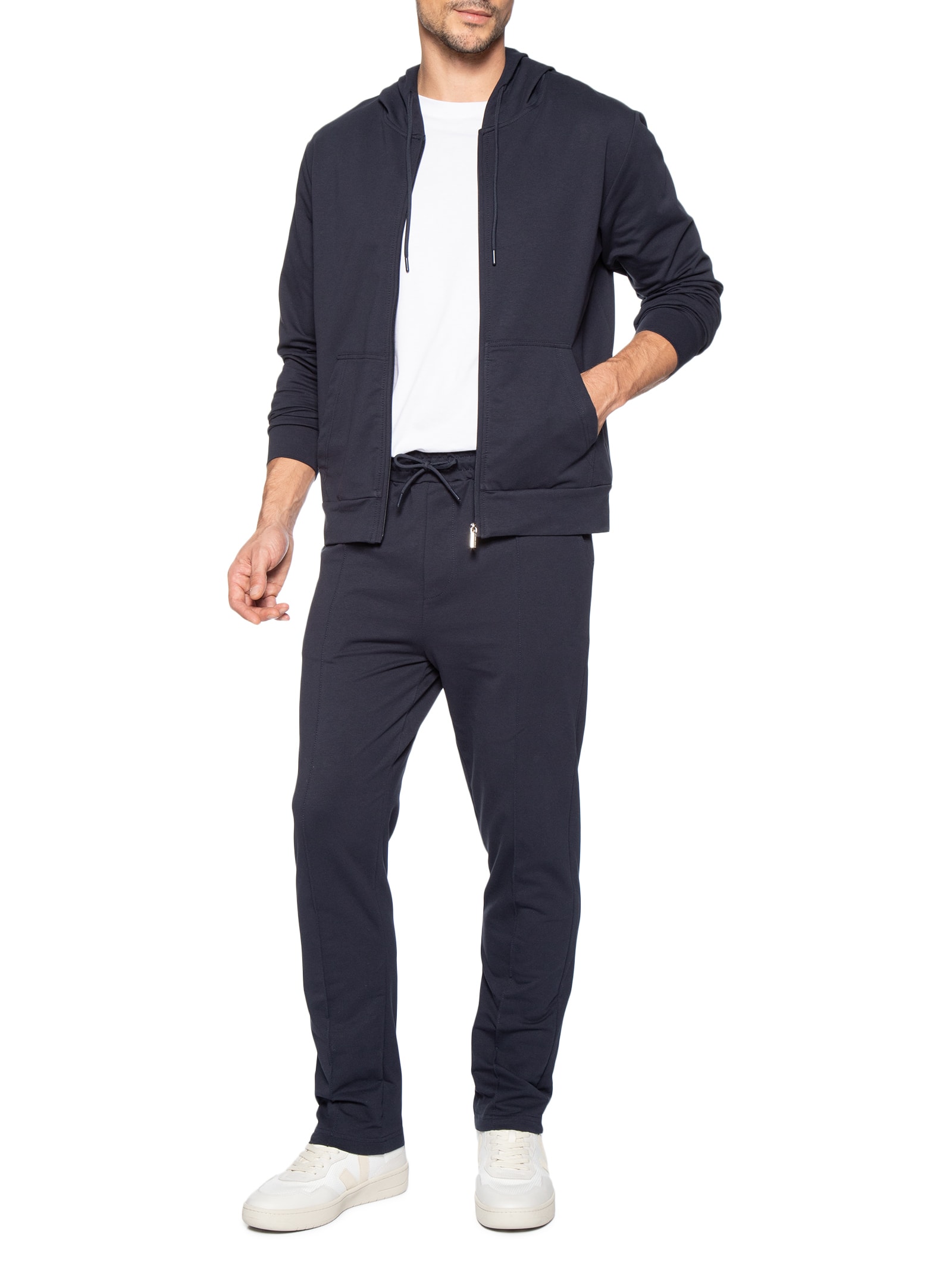 Conjunto Masculino Moletom Com Gorro Básico Azul Basiq Men