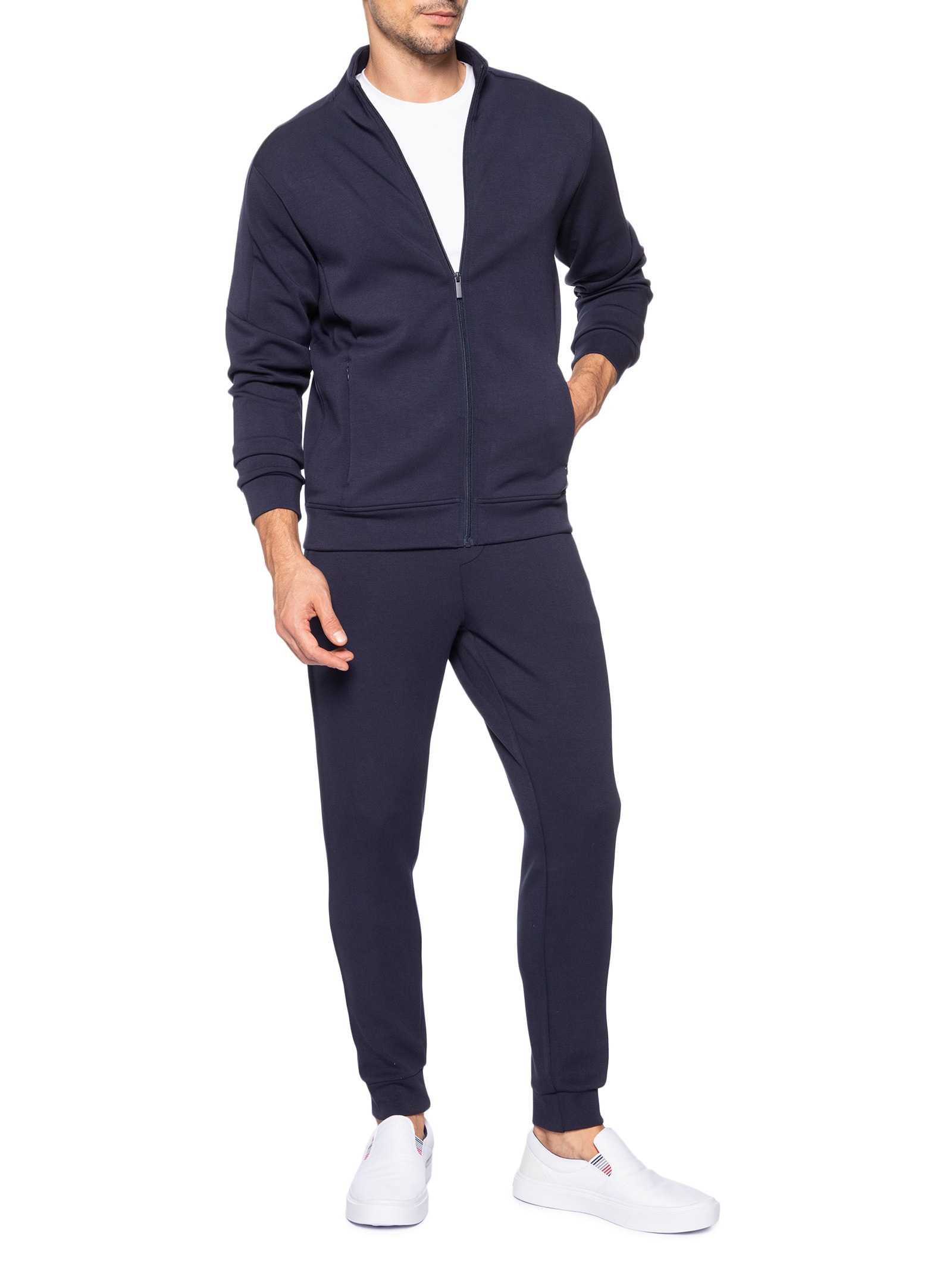 Conjunto Masculino Moletom Com Zíper Sem Capuz Azul '2 Essential