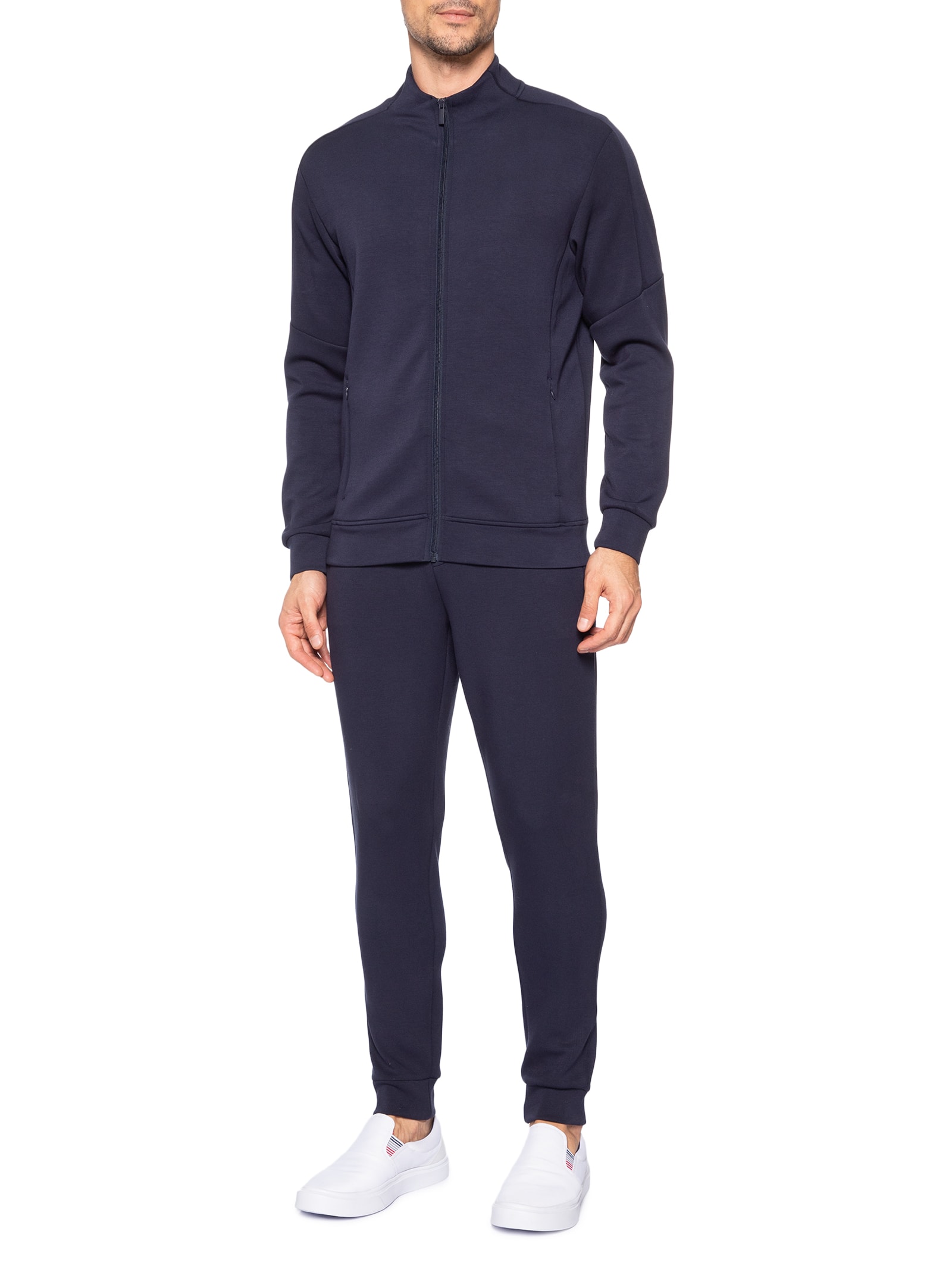 Conjunto Masculino Moletom Com Zíper Sem Capuz Azul '2 Essential