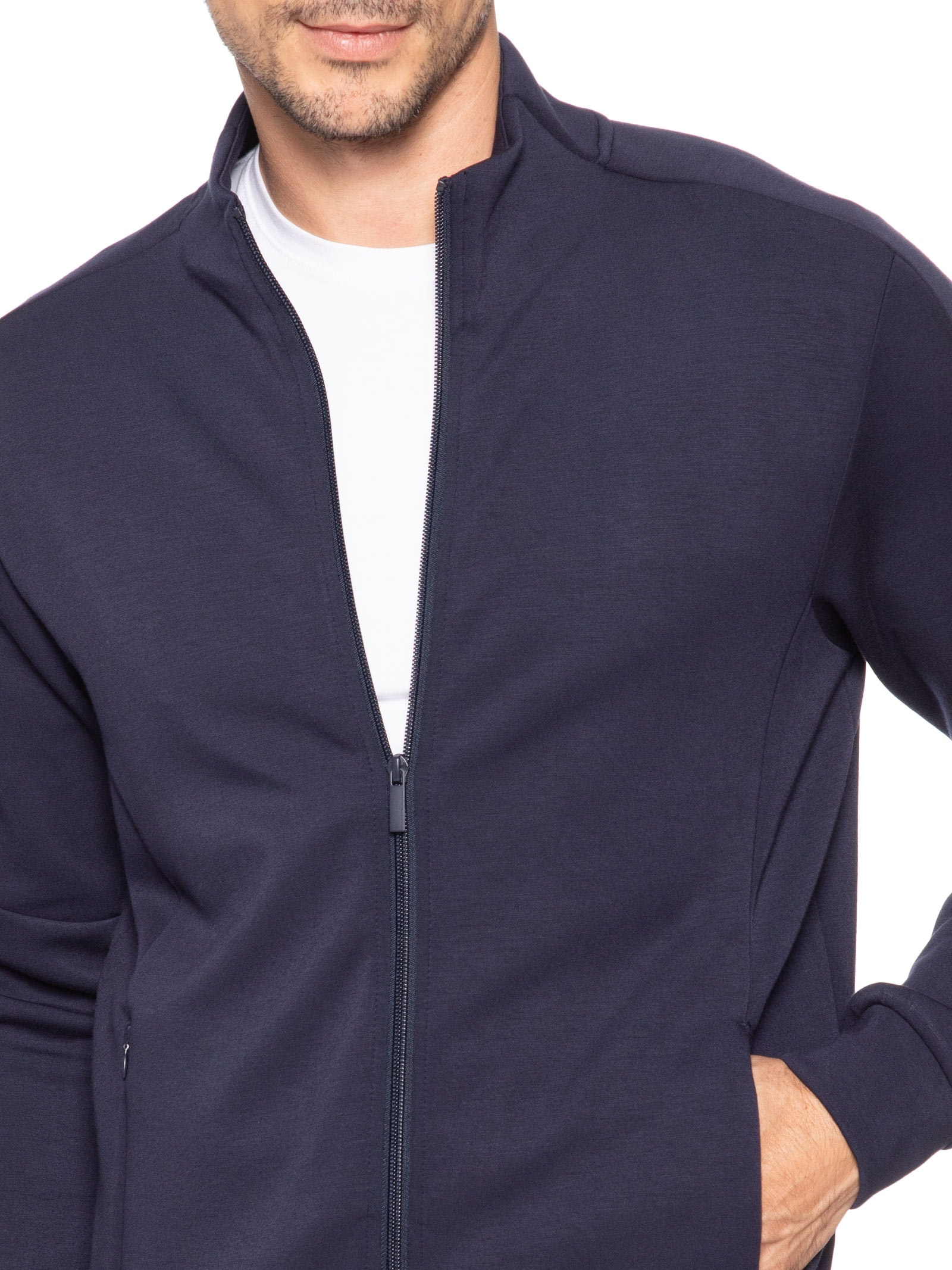 Conjunto Masculino Moletom Com Zíper Sem Capuz Azul '2 Essential