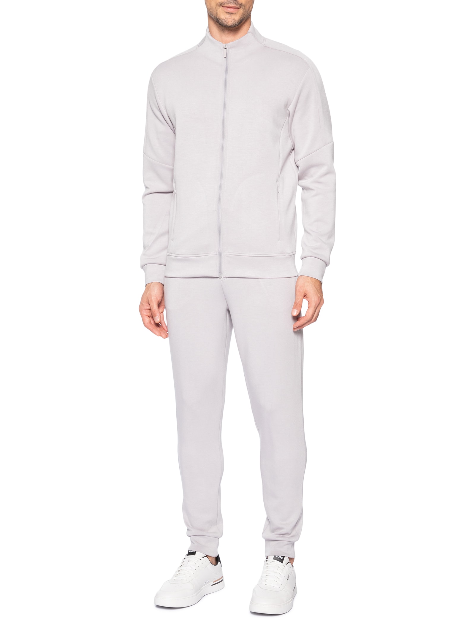Conjunto Masculino Moletom Com Zíper Sem Capuz Cinza '2 Essential
