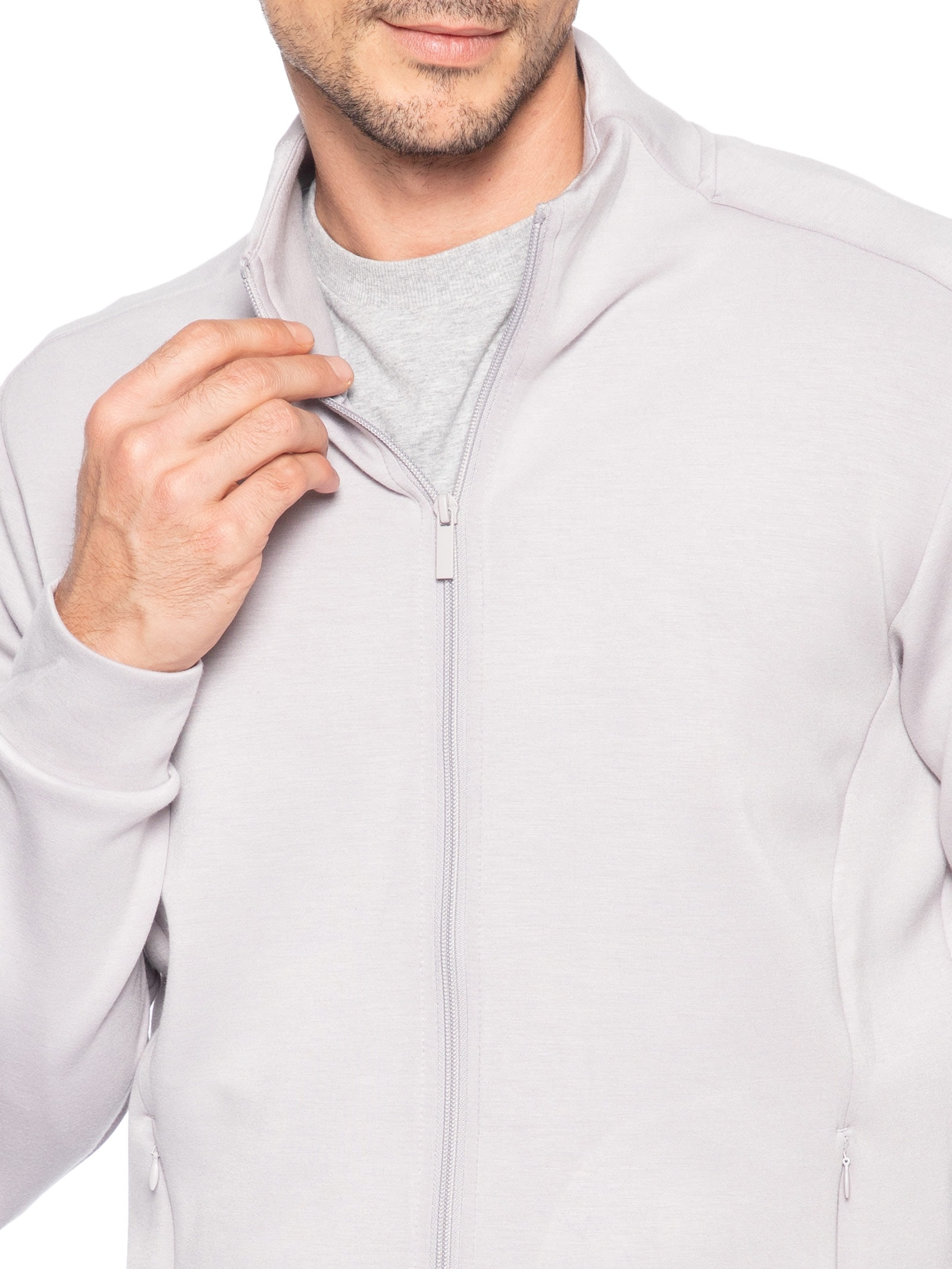 Conjunto Masculino Moletom Com Zíper Sem Capuz Cinza '2 Essential
