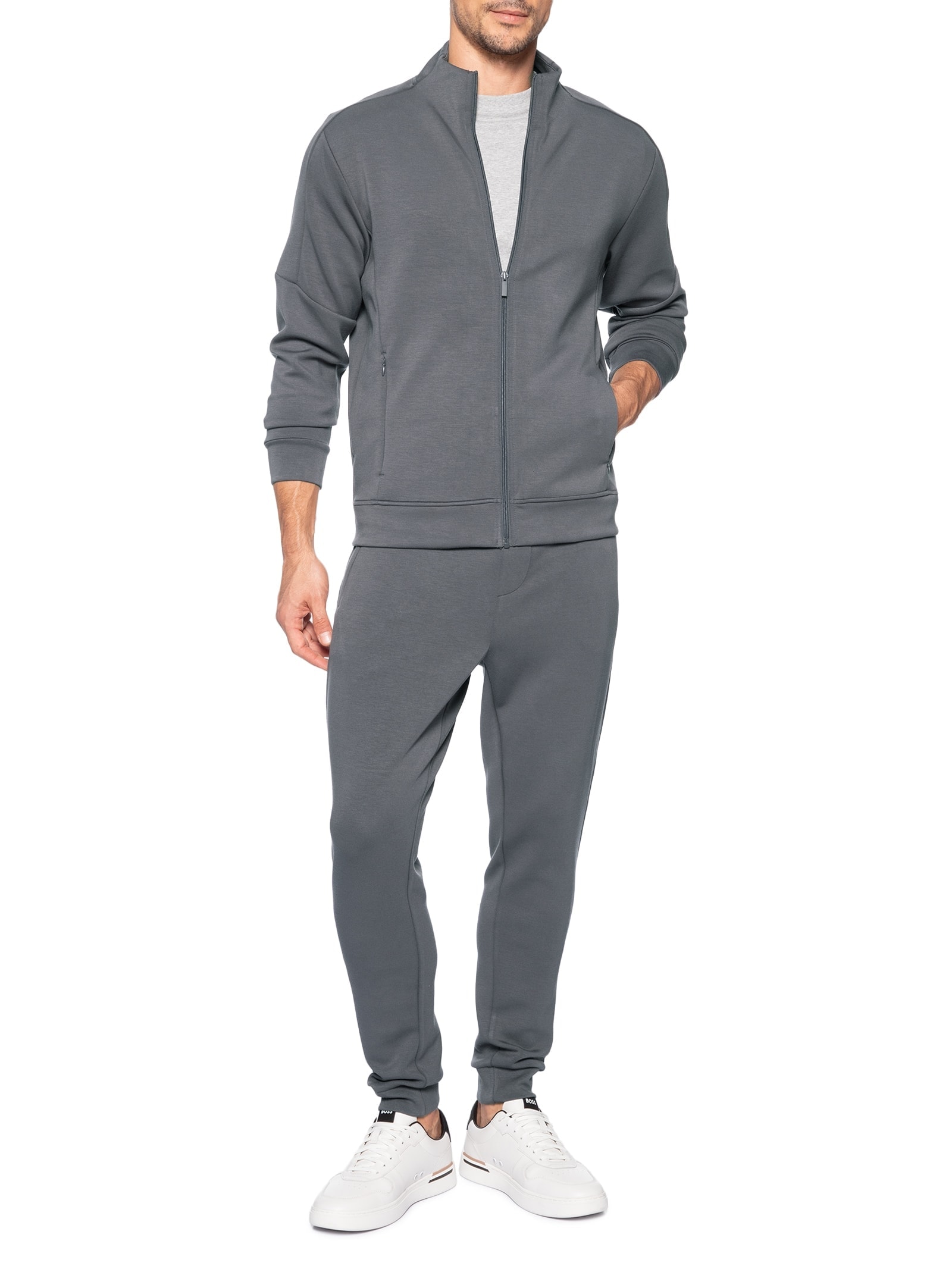 Conjunto Masculino Moletom Com Zíper Sem Gorro Cinza '2 Essential
