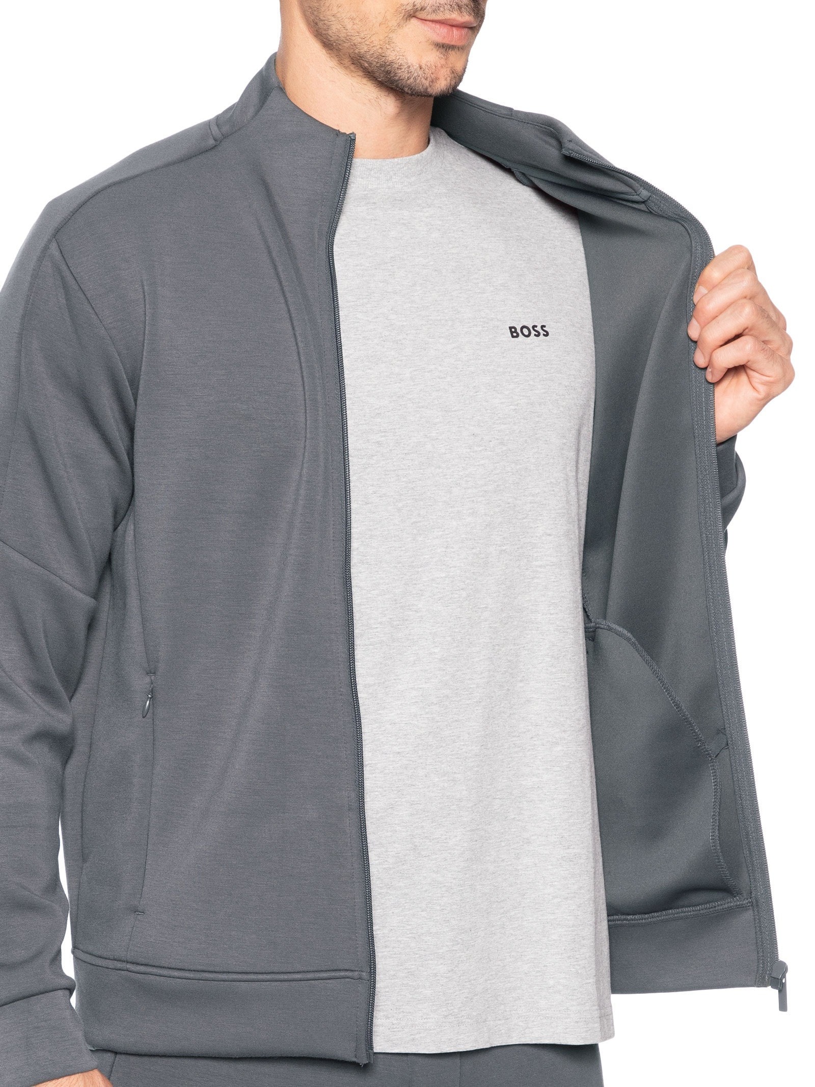 Conjunto Masculino Moletom Com Zíper Sem Gorro Cinza '2 Essential