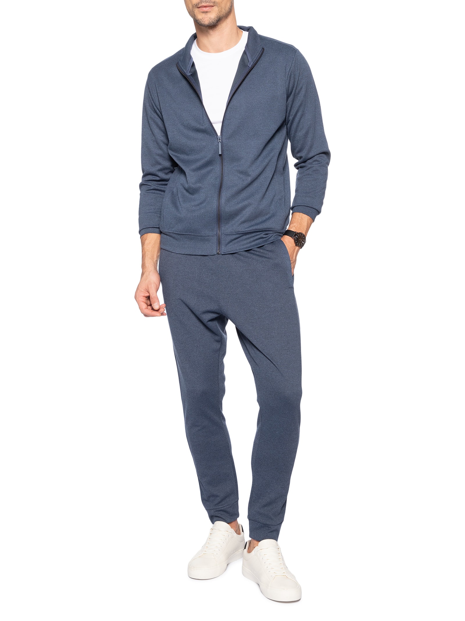 Conjunto Masculino Moletom Zíper Sem Gorro Azul '2 Essential