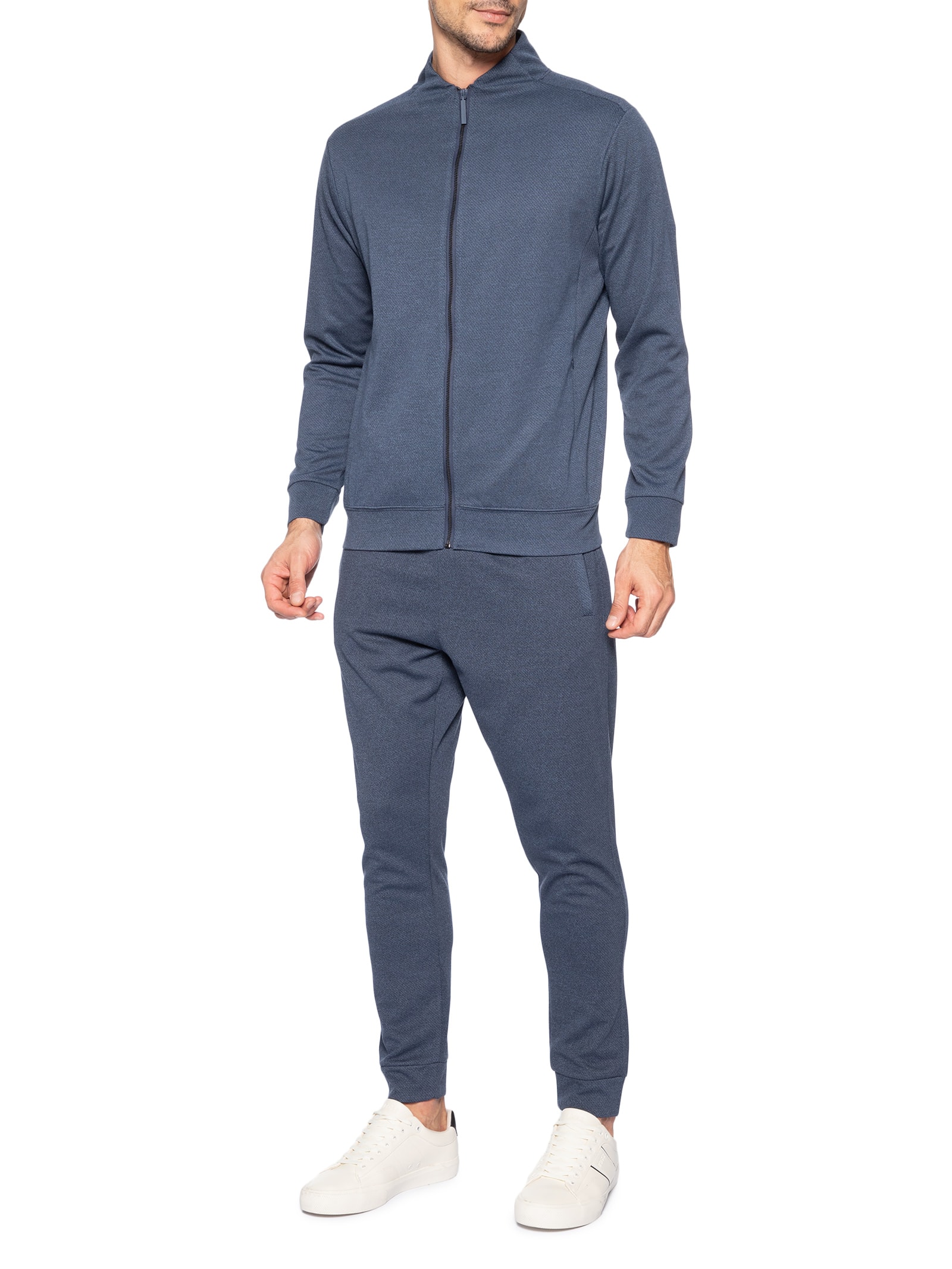Conjunto Masculino Moletom Zíper Sem Gorro Azul '2 Essential