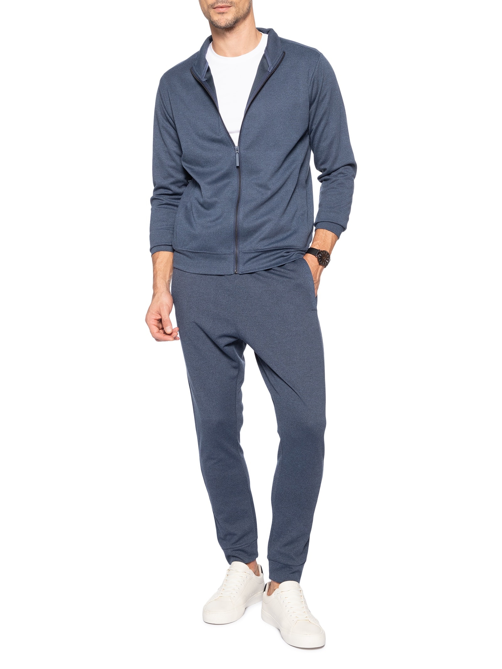 Conjunto Masculino Moletom Zíper Sem Gorro Azul '2 Essential