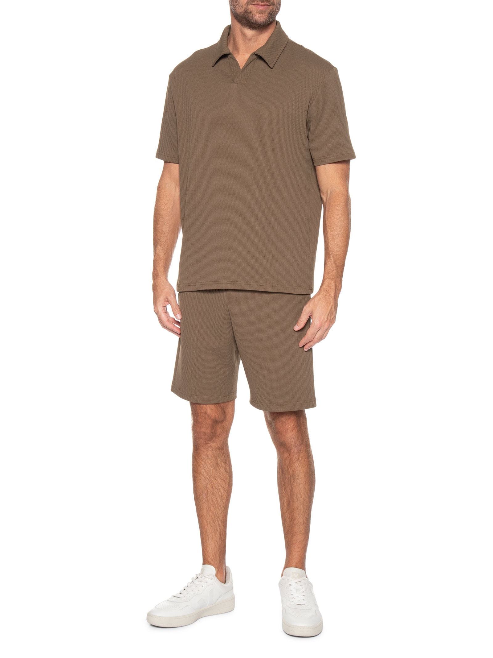 Conjunto Masculino Polo E Bermuda Marrom Basiq Men