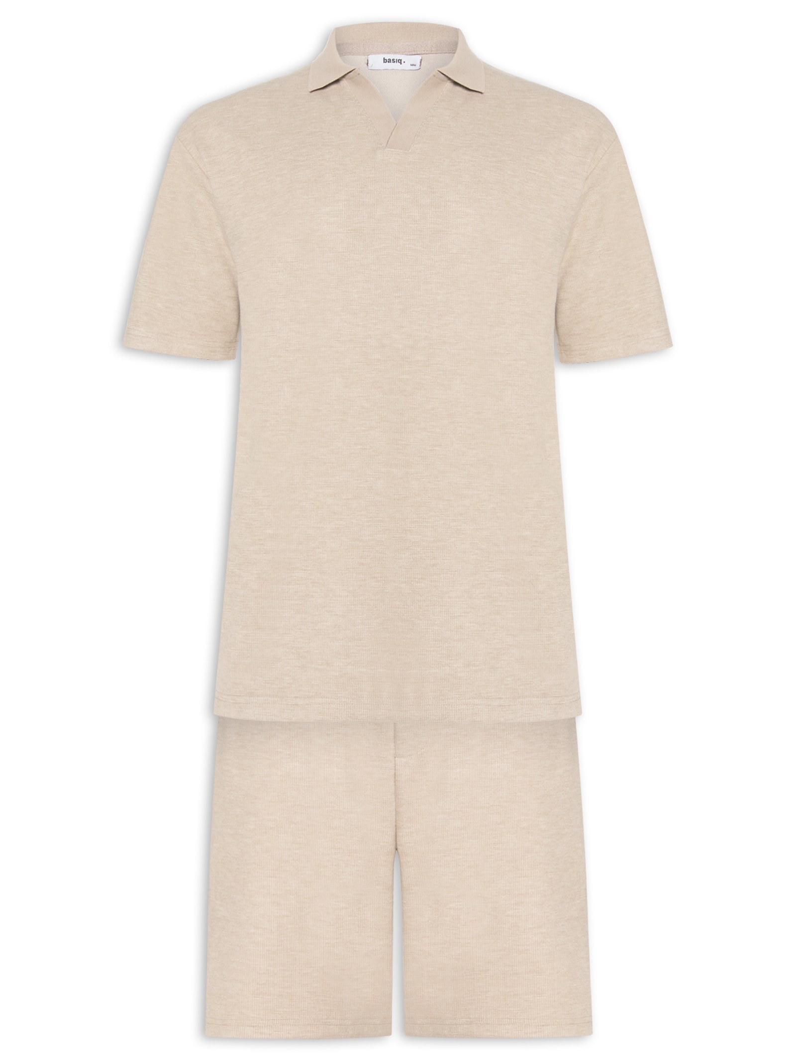 Conjunto Masculino Polo E Short Tricot Bege Basiq Men