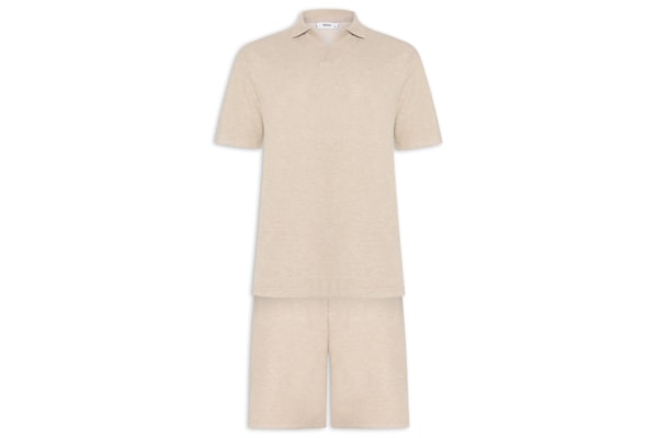 Conjunto Masculino Polo E Short Tricot - Bege