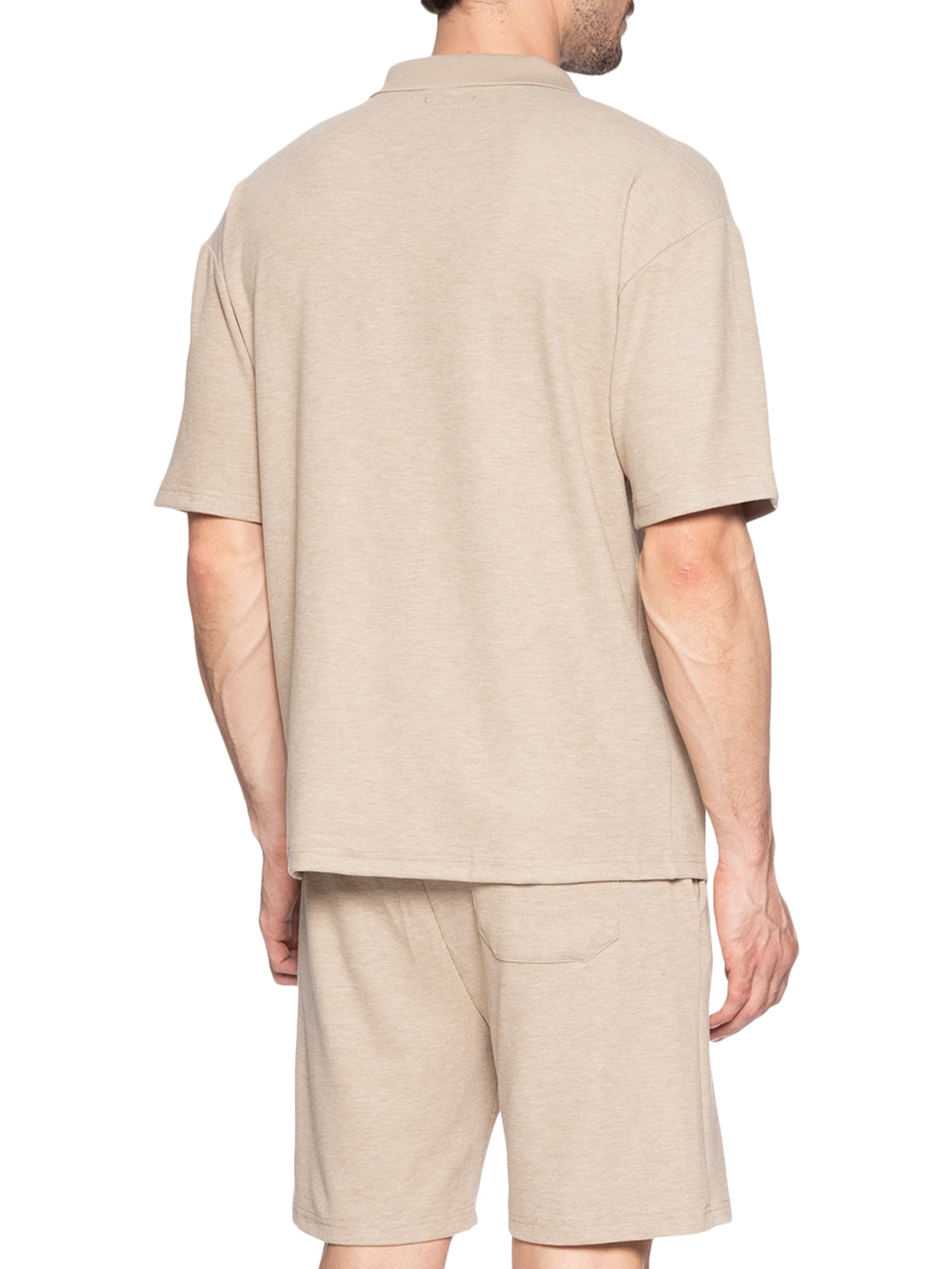 Conjunto Masculino Polo E Short Tricot Bege Basiq Men