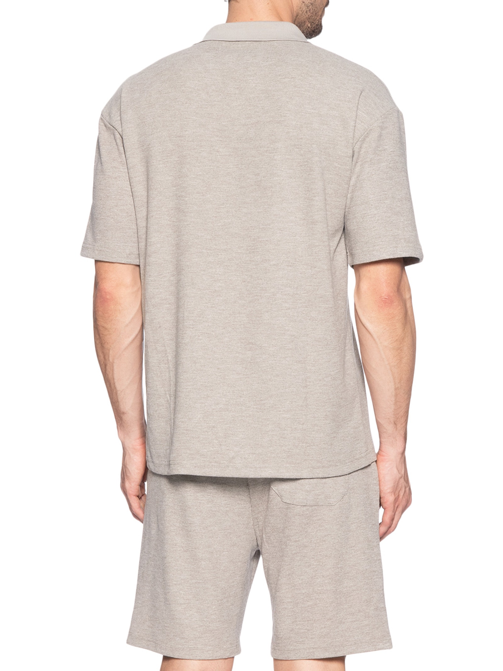 Conjunto Masculino Polo E Short Tricot Bege Basiq Men