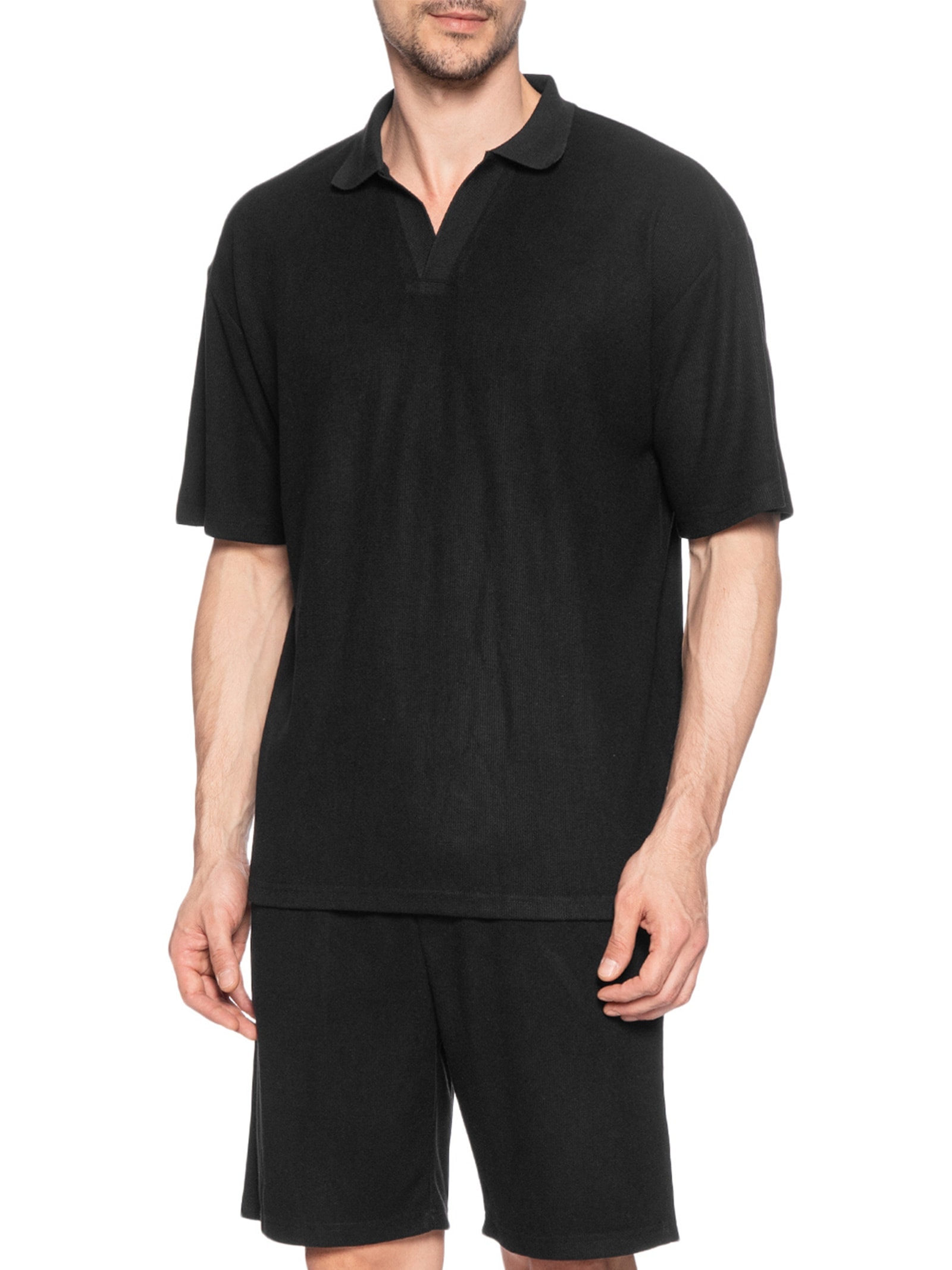 Conjunto Masculino Polo E Short Tricot - Preto - Basiq Men