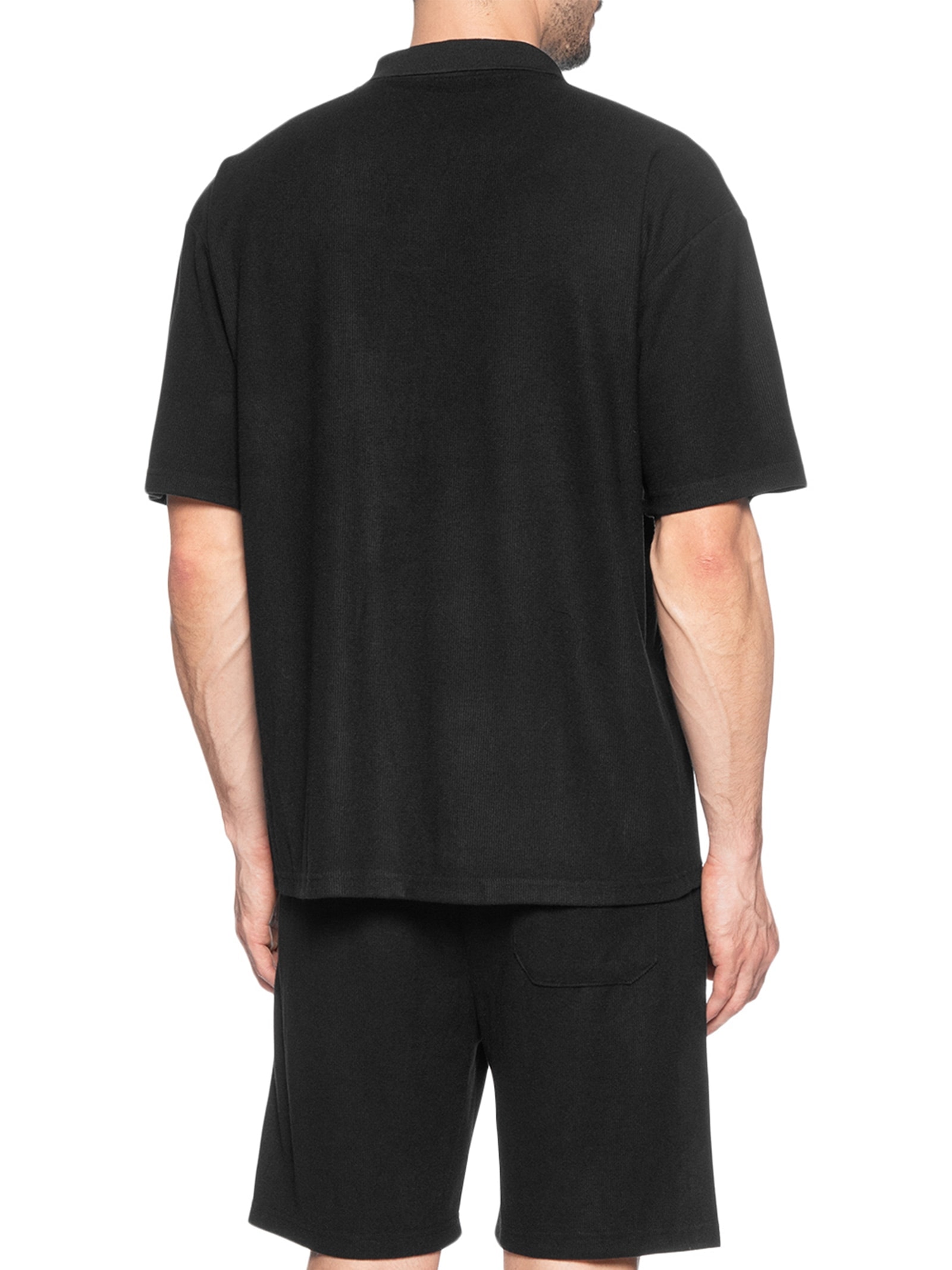 Conjunto Masculino Polo E Short Tricot Preto Basiq Men