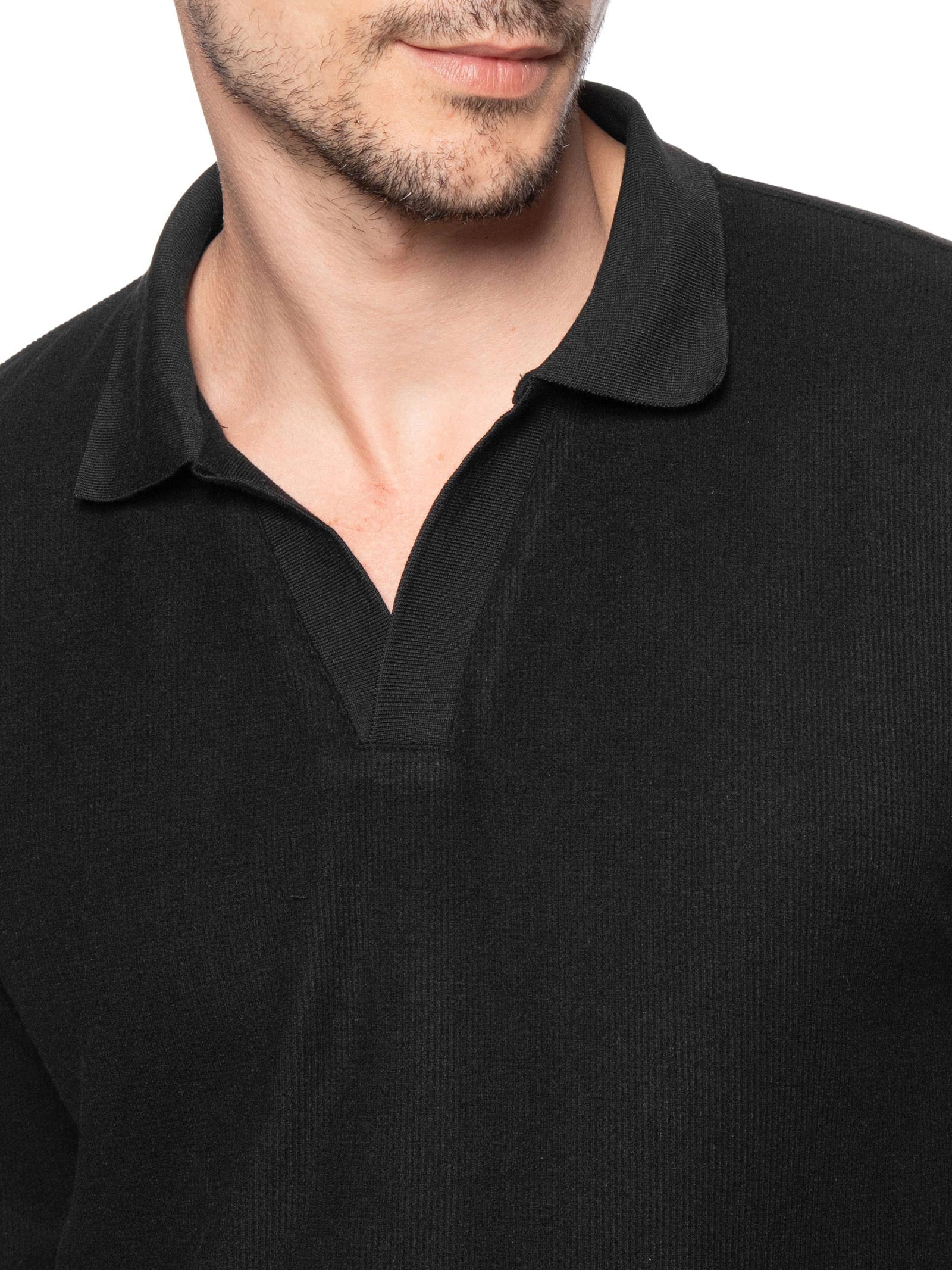 Conjunto Masculino Polo E Short Tricot Preto Basiq Men