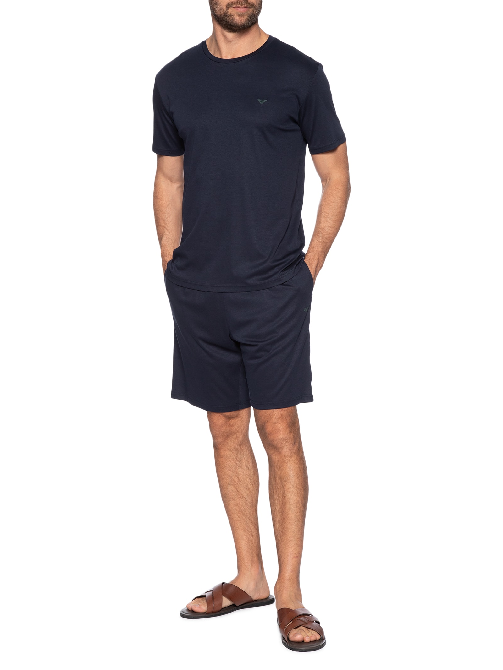 Conjunto Masculino Sleepwear Malha Curto Azul Emporio Armani Bodywear