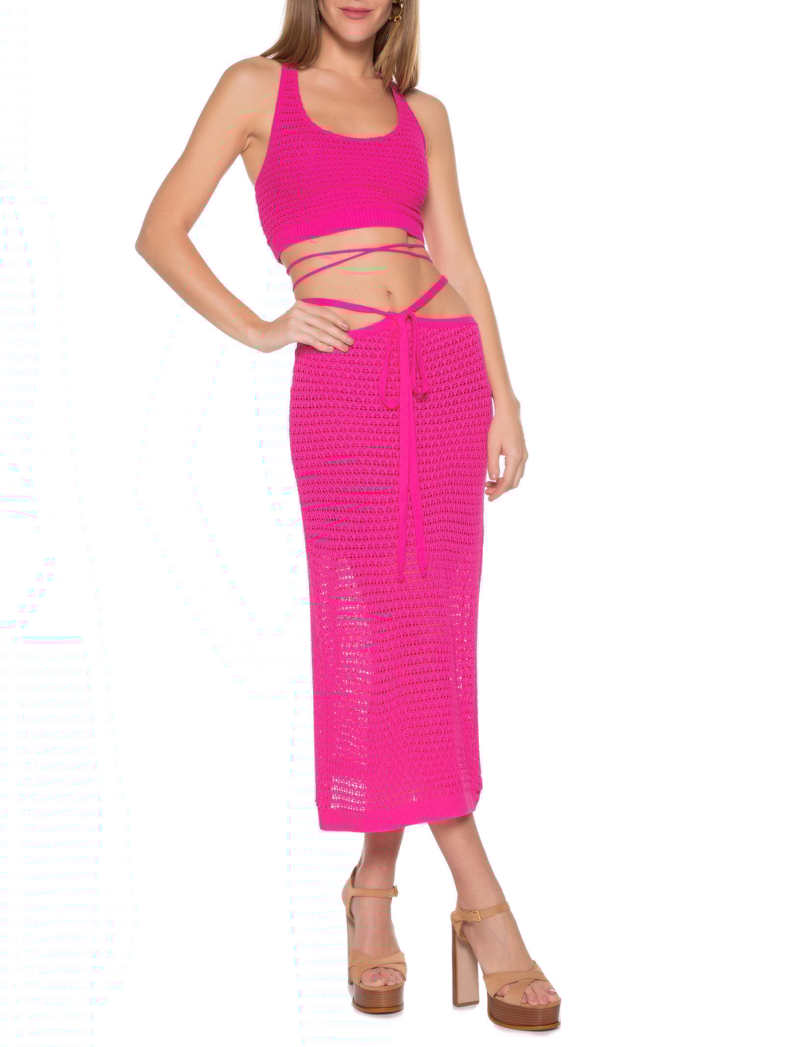 Conjunto Top E Saia Tricot Rosa - Main Image