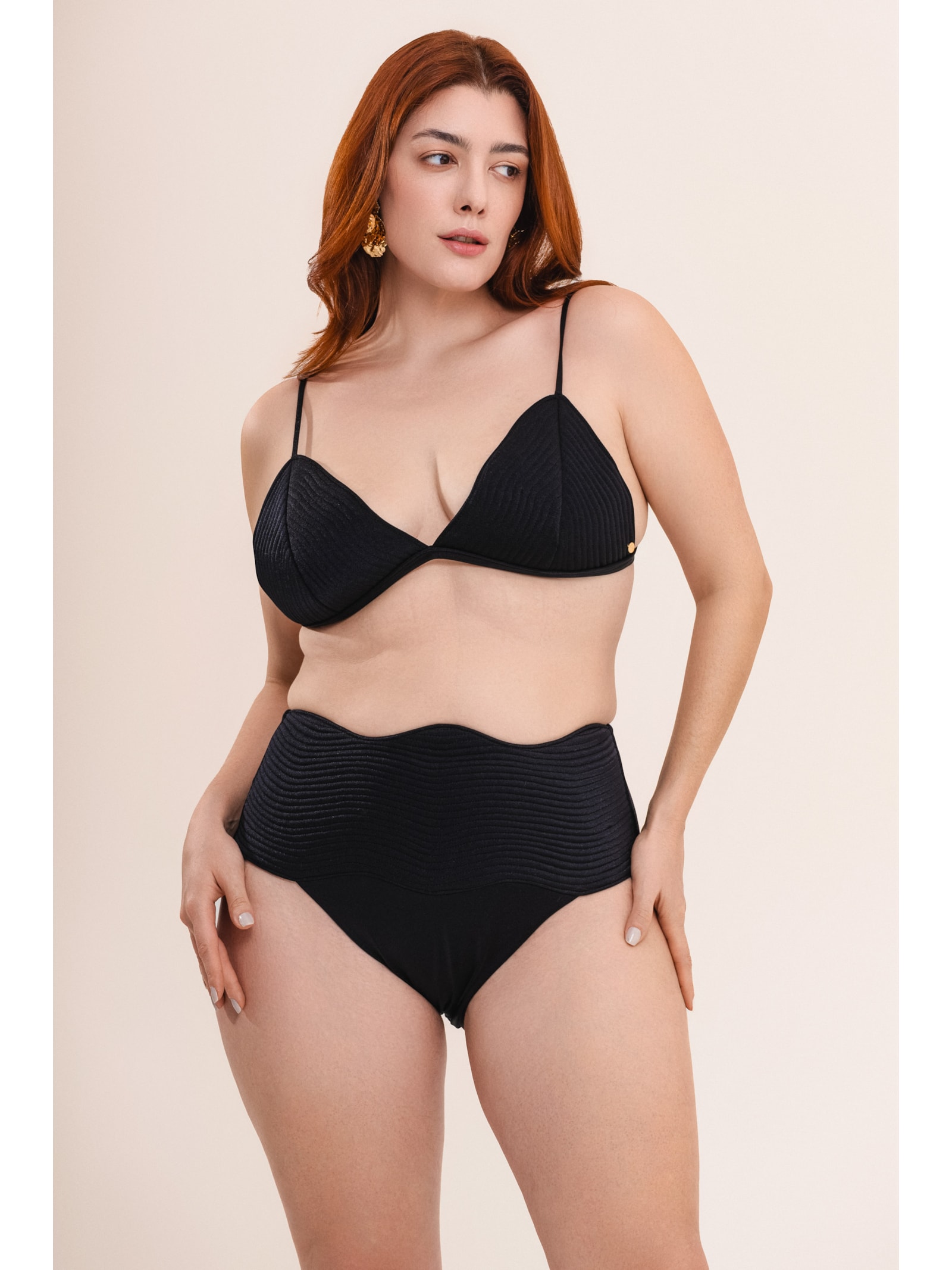 Conjunto Top Triângulo E Calcinha Maxi Maat  Preto Suntime