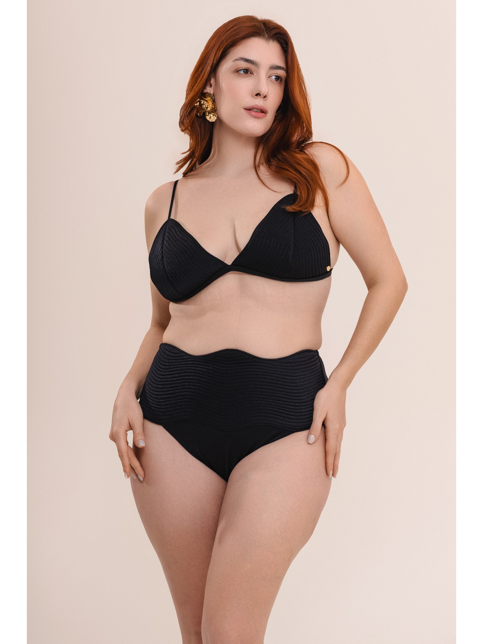 Conjunto Top Triângulo E Calcinha Maxi Maat  Preto Suntime