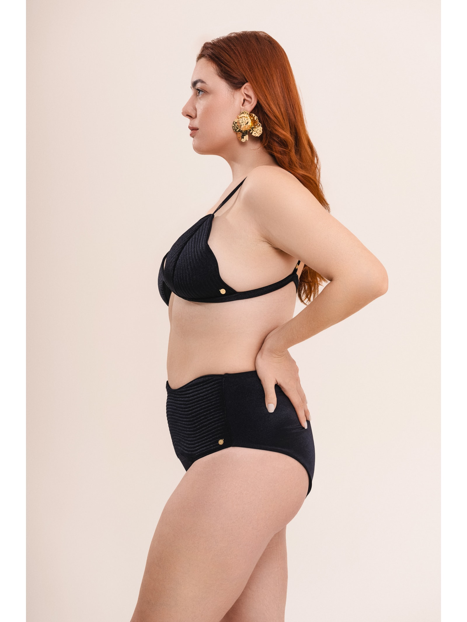Conjunto Top Triângulo E Calcinha Maxi Maat  Preto Suntime