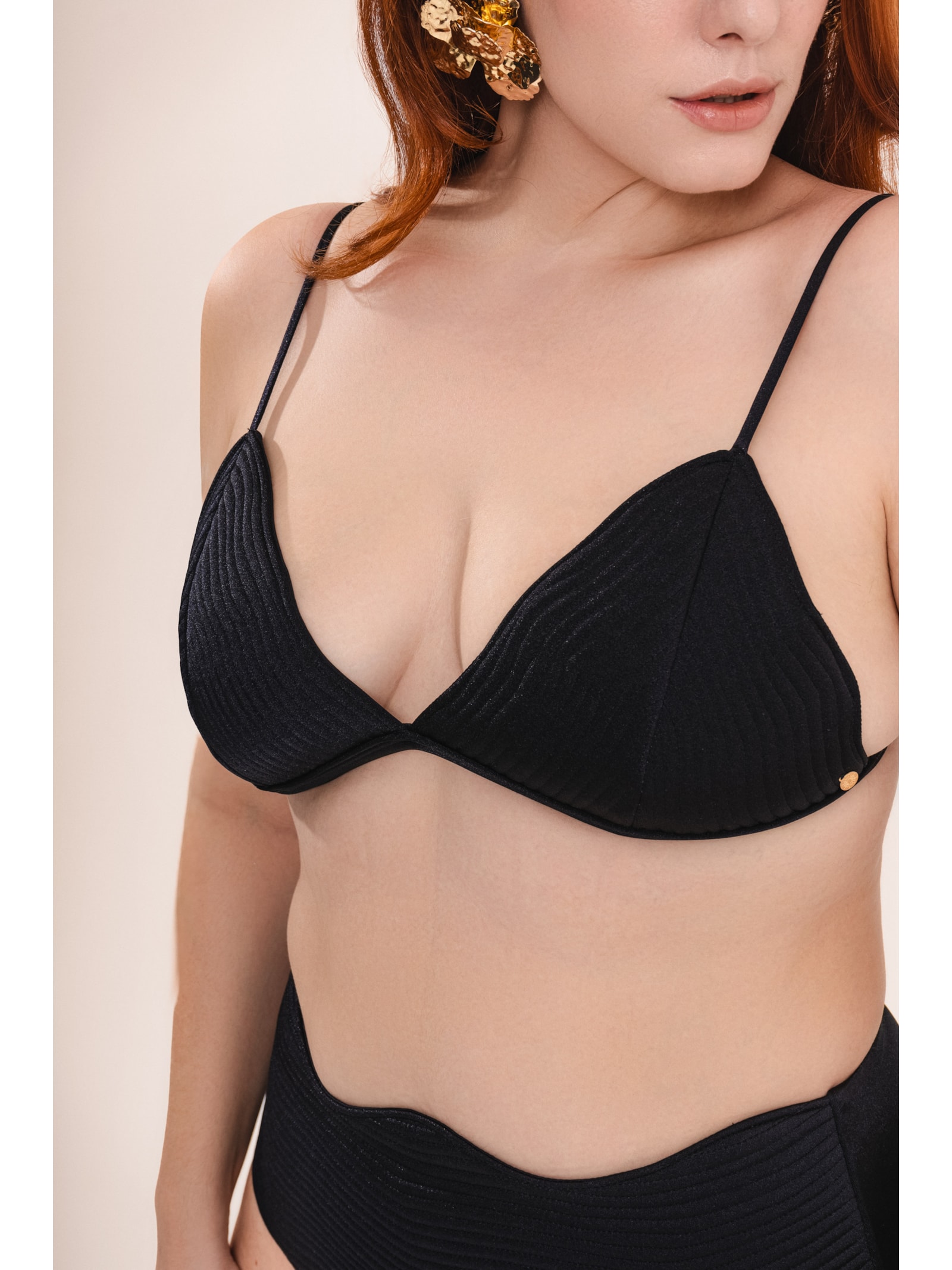 Conjunto Top Triângulo E Calcinha Maxi Maat  Preto Suntime