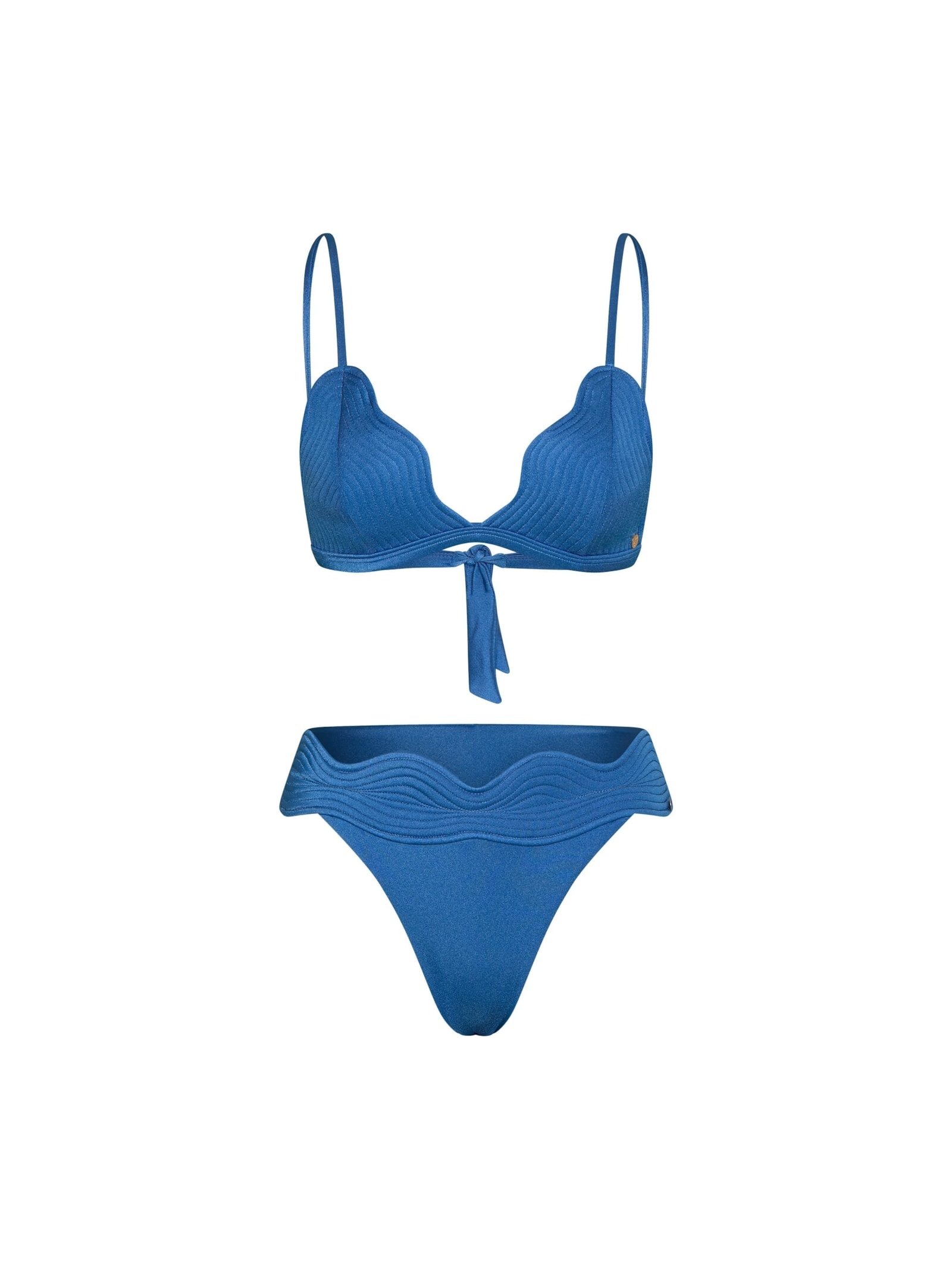 Conjunto Top Triângulo E Calcinha Midi Em Matelassê Orla Azul Suntime