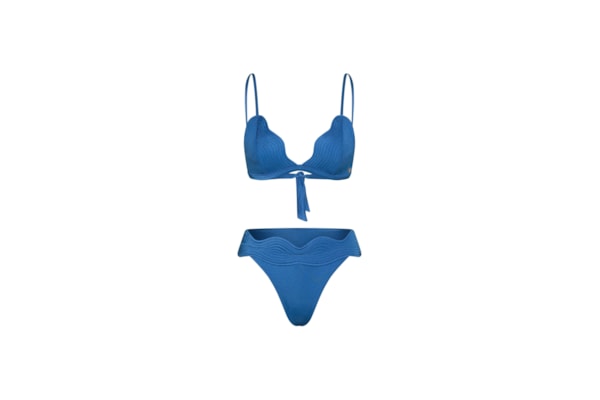 Conjunto Top Triângulo E Calcinha Midi Em Matelassê Orla - Azul