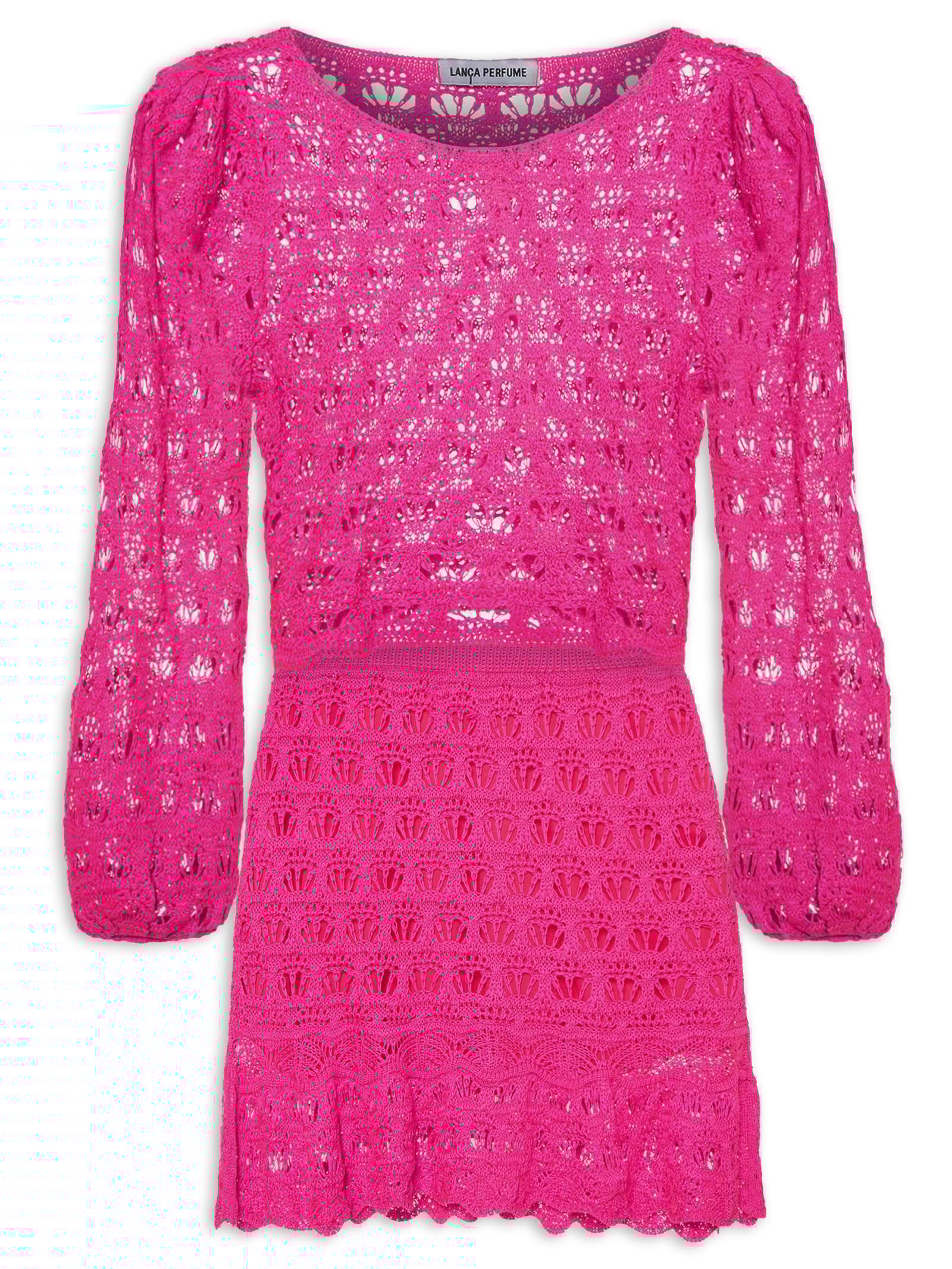 Conjunto Tricot Blusa + Saia Rosa Lança Perfume