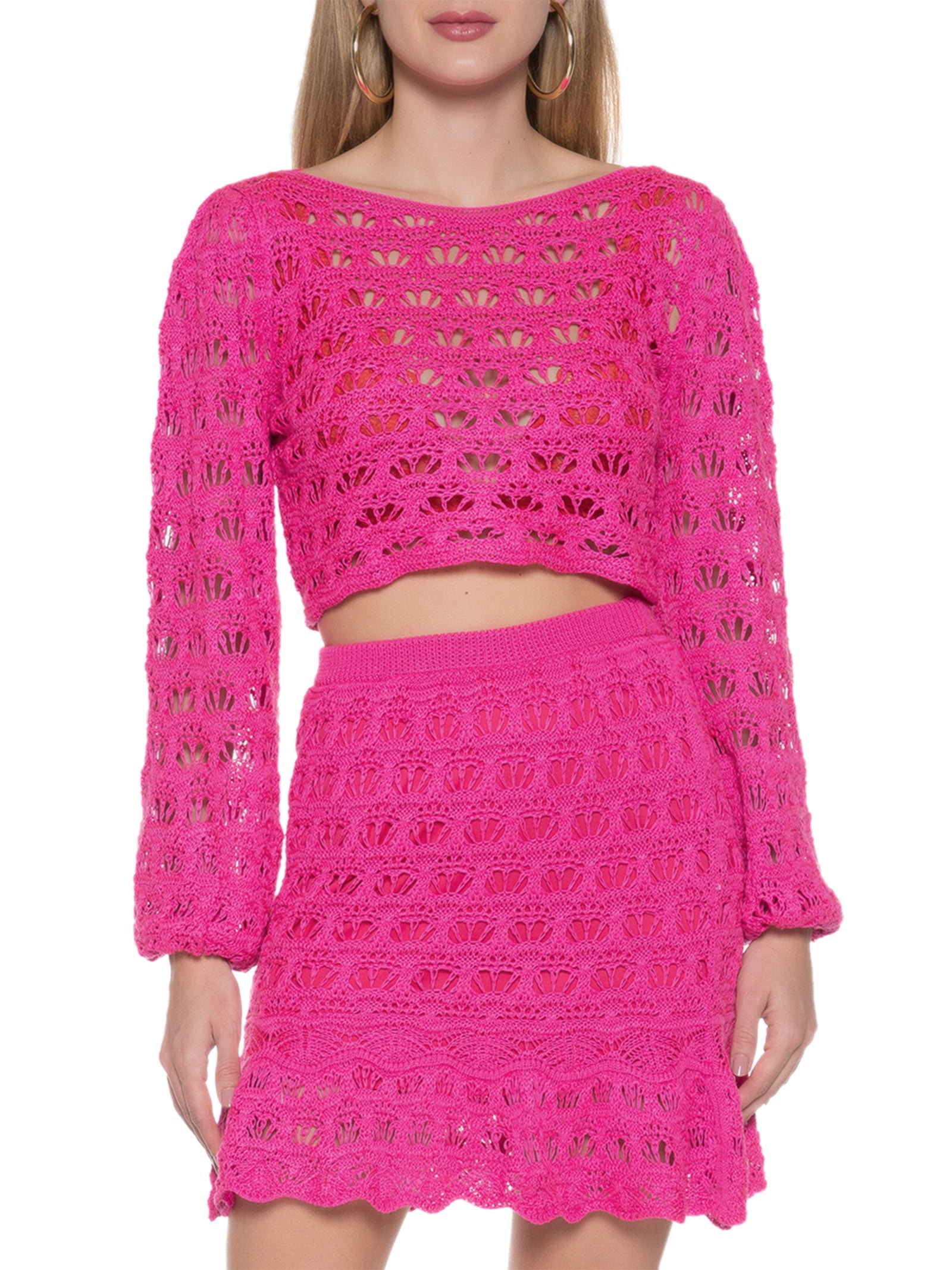 Conjunto Tricot Blusa + Saia Rosa Lança Perfume