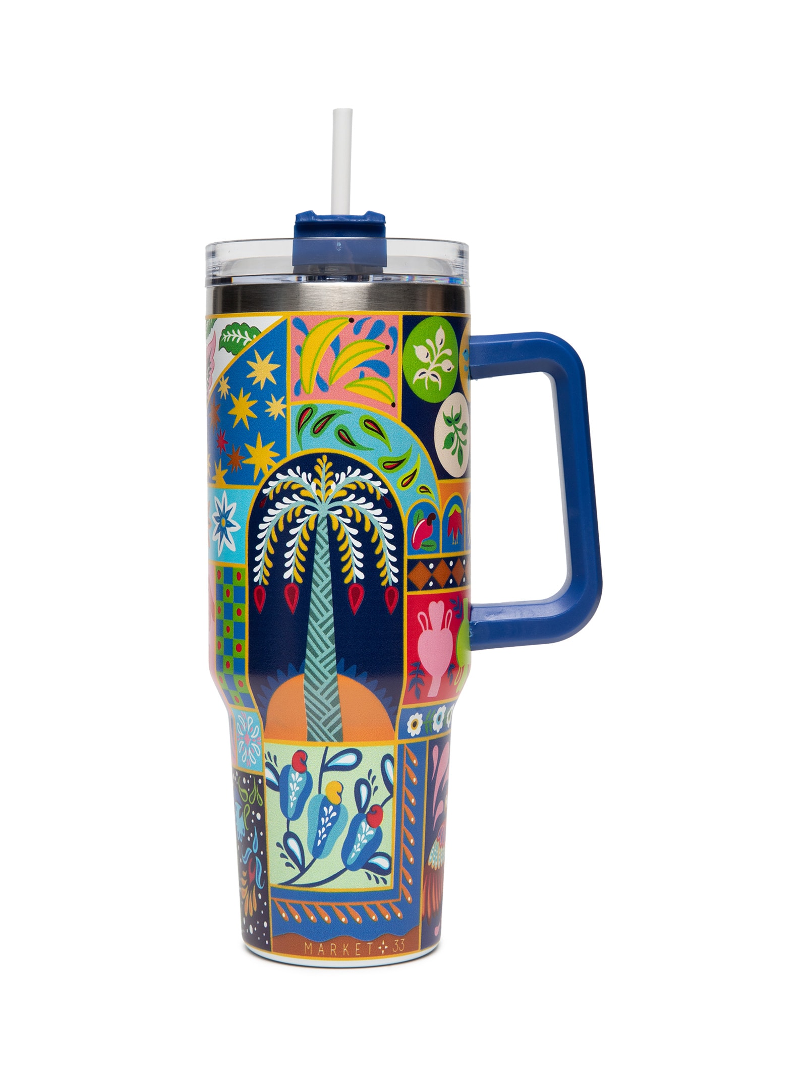Copo Feminino Térmico Estampa Tropical 1200ml Azul Market 33
