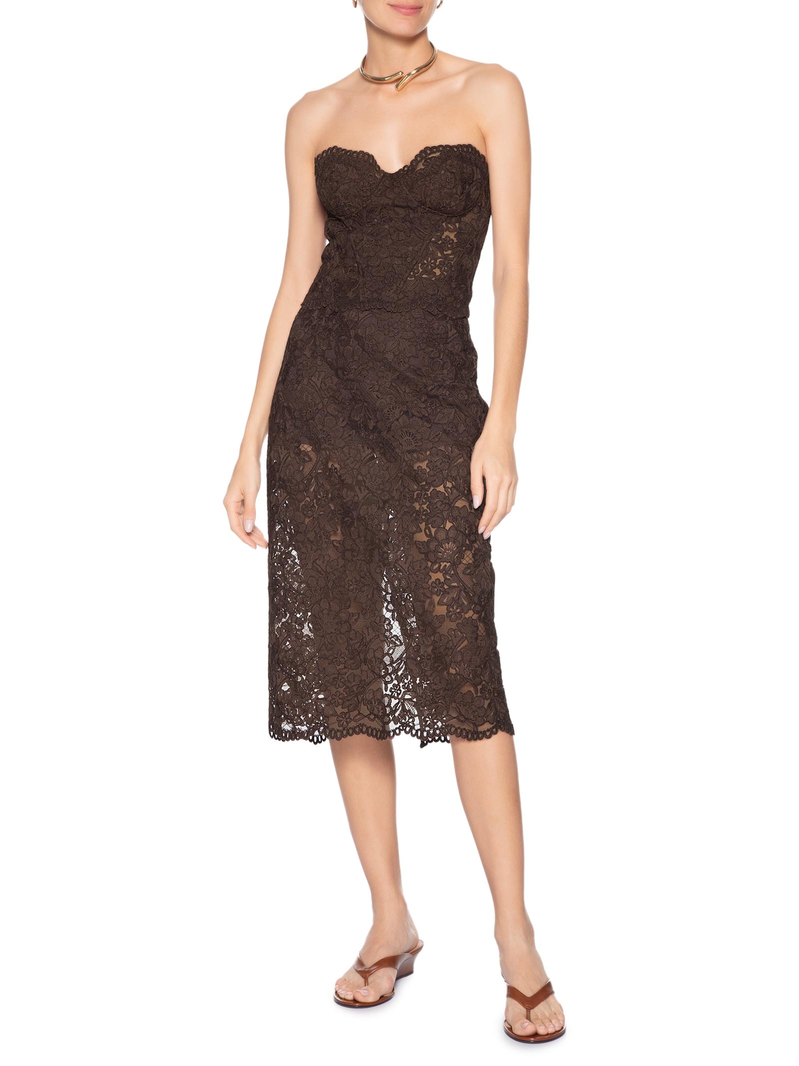 Corset De Renda Midi Marrom Dries Marrom Animale