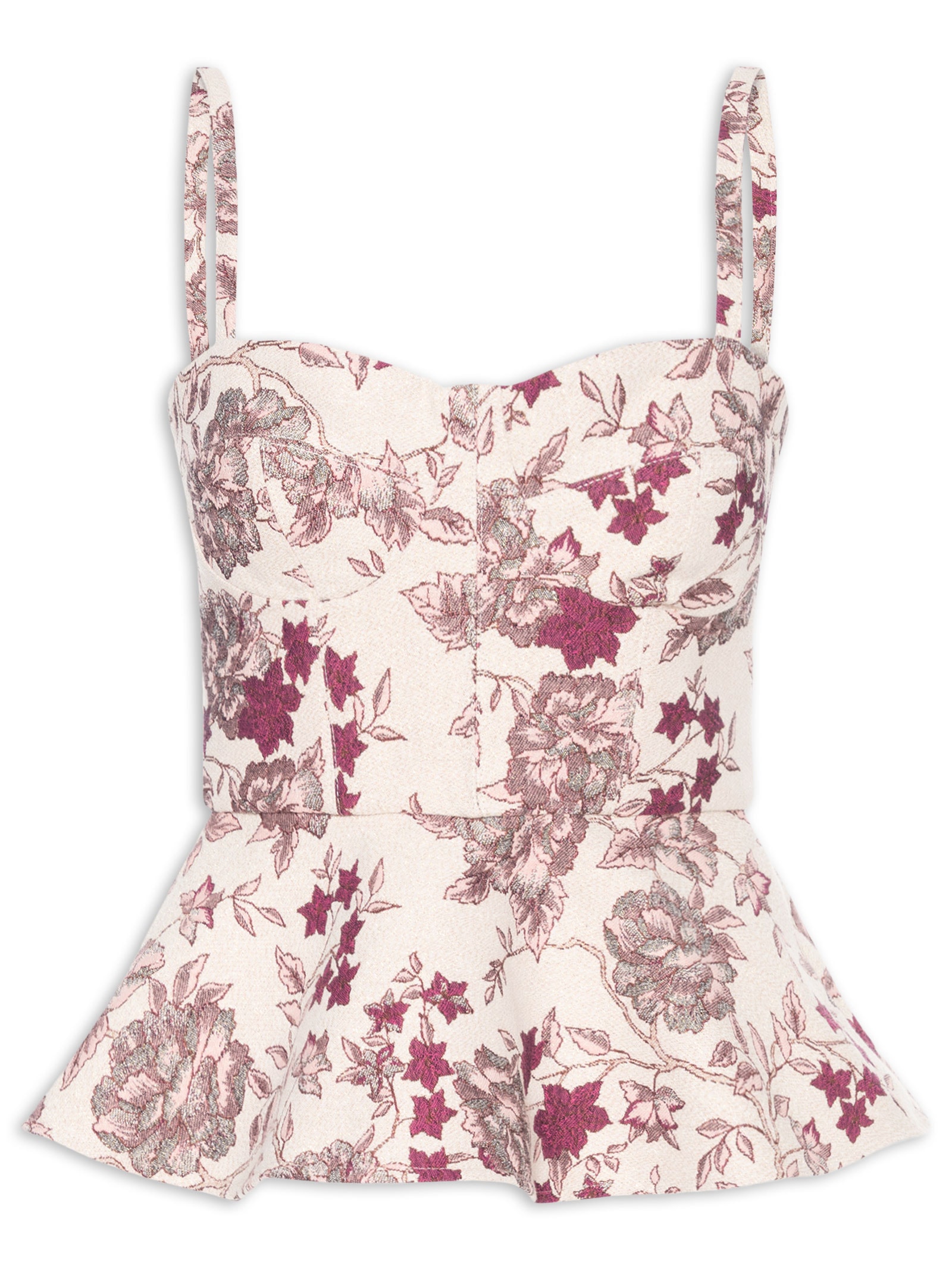 Corset Feminino Estruturado Peplum Em Jacquard Rosa '2Essential