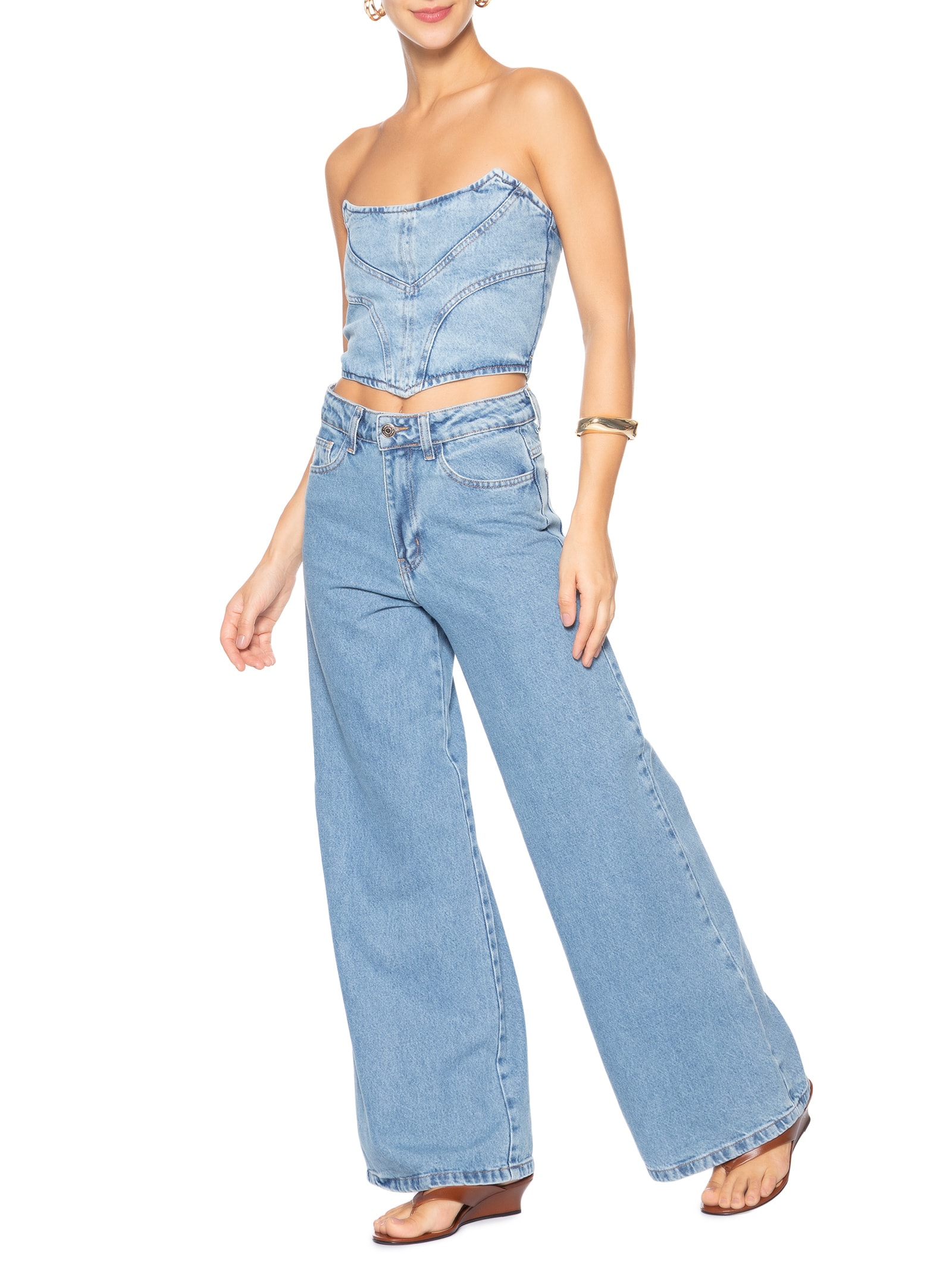Corset Feminino Jeans Azul Market 33