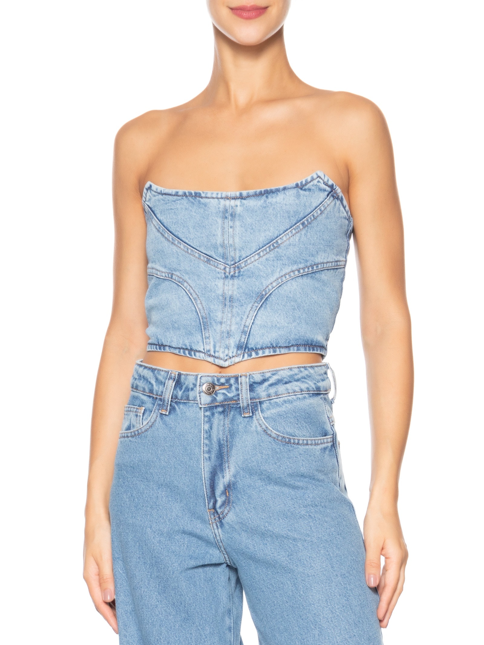Corset Feminino Jeans Azul Market 33