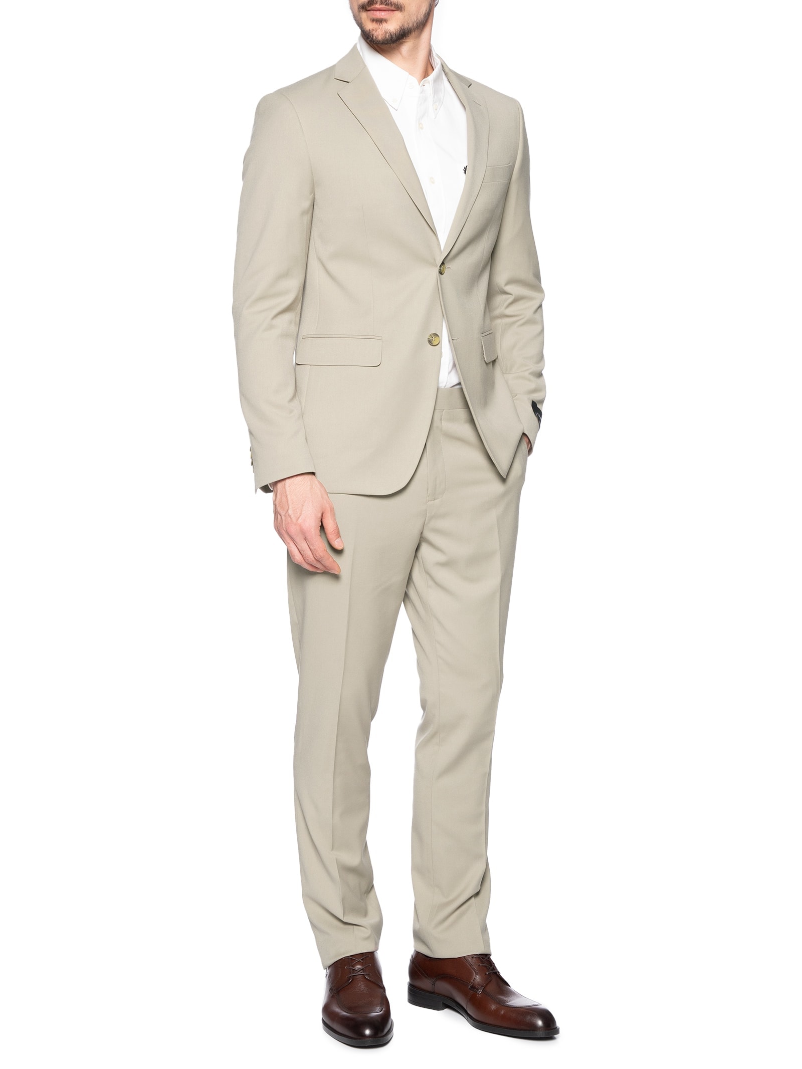 Costume Masculino Super Slim Pv Com Elastano Bege Aramis