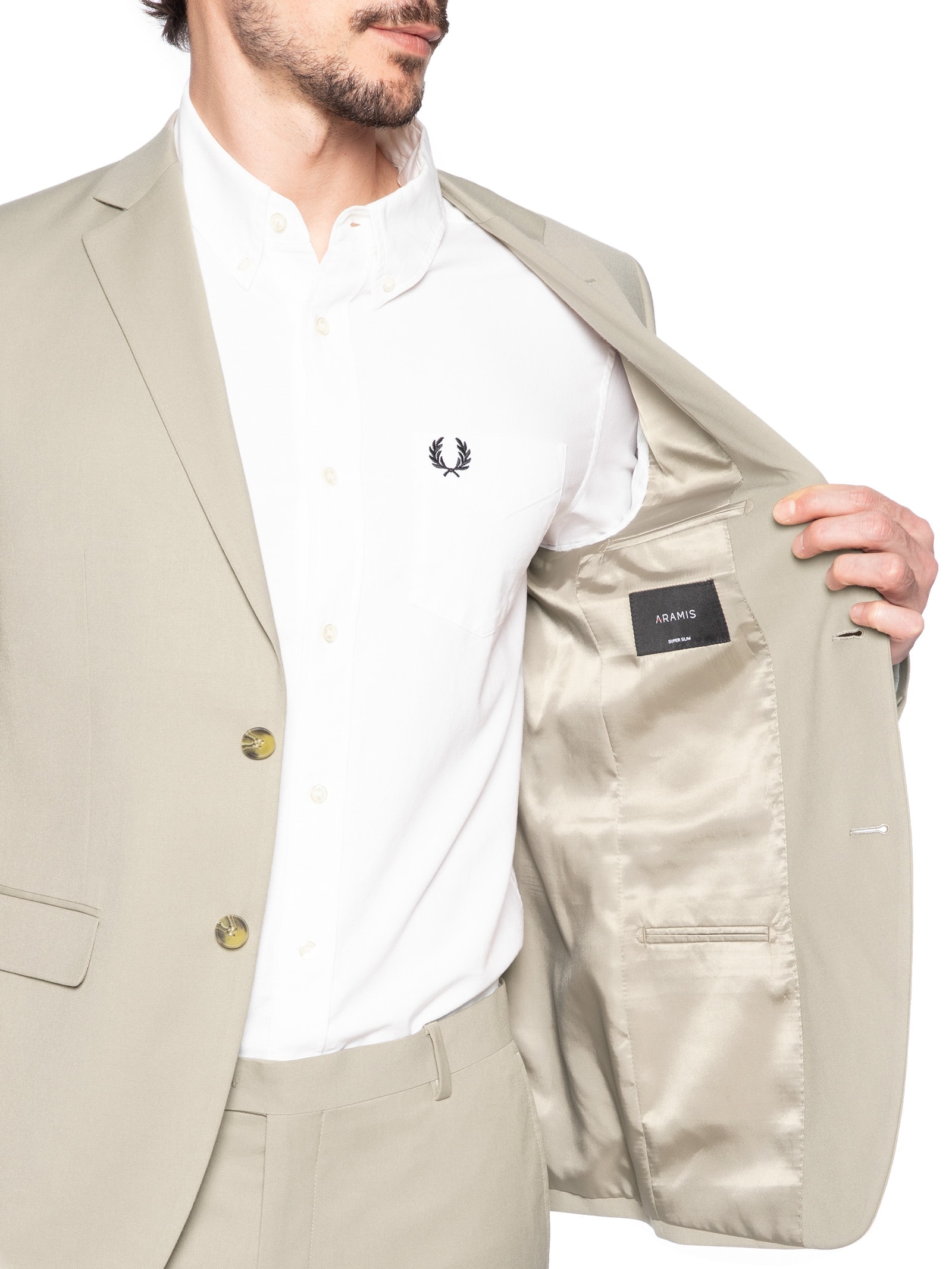 Costume Masculino Super Slim Pv Com Elastano Bege Aramis