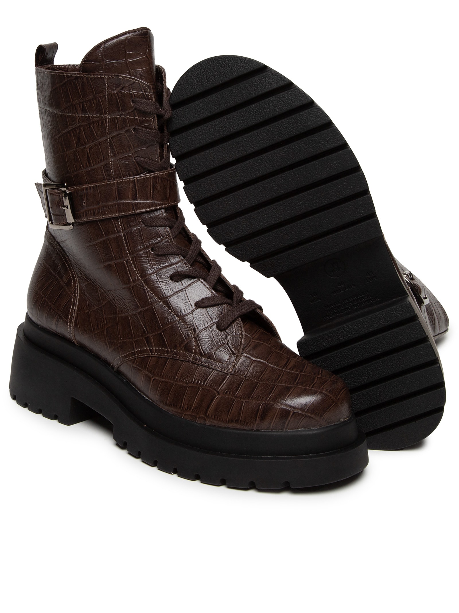 Coturno Feminino Biker Em Couro Com Fivela Marrom Basiq