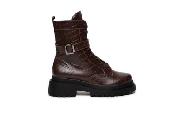 Coturno Feminino Biker Em Couro Com Fivela - Marrom